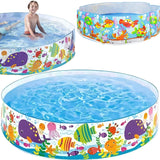 INTEX Inflatable Swimming Pool - Under The Palm Trees Round Snap Set Pool - Multi-Color Beach Theme Design, Bathtub Repair Patch Included - 4A's Global