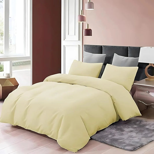 Double Duvet Cover - Premium King-Size Duvet Cover Set – Navy Percale, 3-Piece - Duvet with 2 Matching Pillowcases - Baby Yellow - 4A's Global