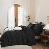 HIGH LIVING Bedding Double Duvet cover set with Pillow cases - Soft Microfibre Polyester Quilt Cover Set (Double Black) - 4A's Global