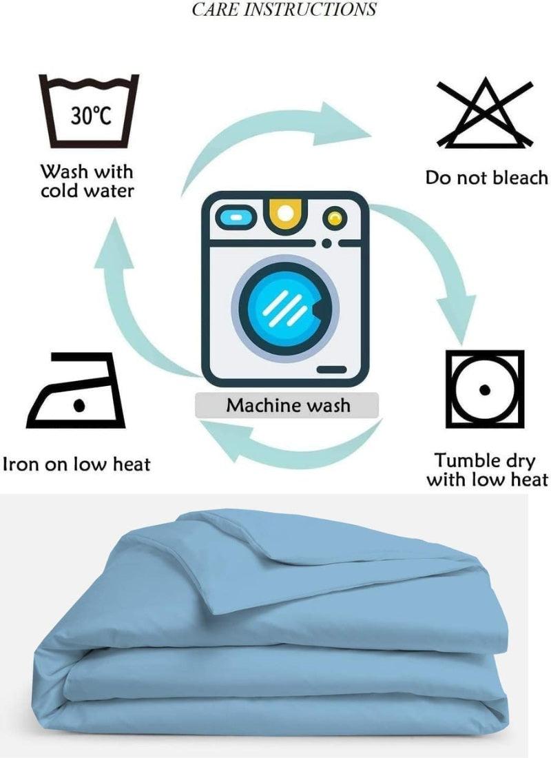 Double Duvet Cover - Plain Dyed Percale Duvet Quilt Cover Navy Solid Soft Double Bedding Duvet Cover Set with 2 Matching Pillowcases -Baby Blue - 4A's Global