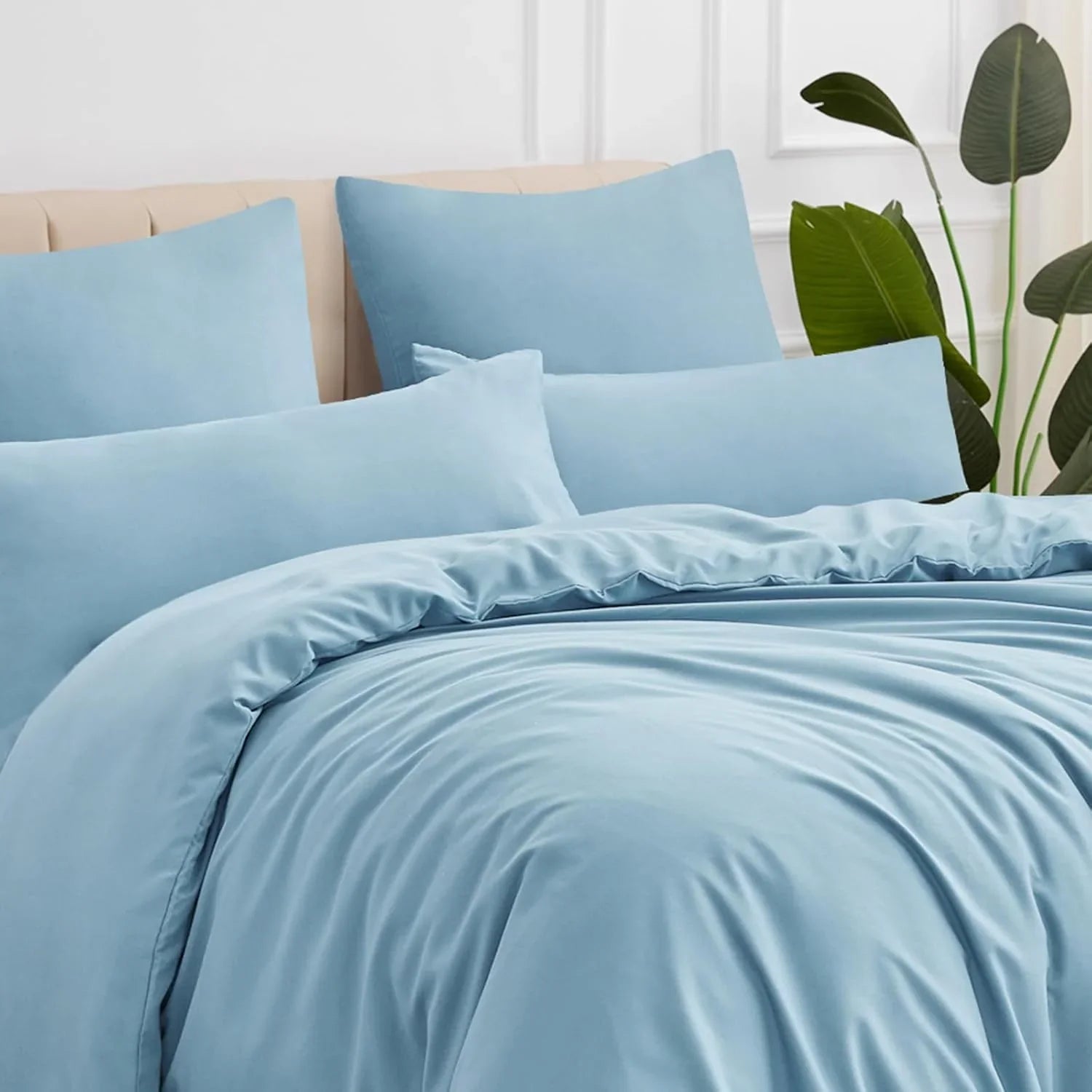 Double Duvet Cover - Plain Dyed Percale Duvet Quilt Cover Premium King-Size Duvet Cover Set Percale, 3-Piece -Baby Blue - 4A's Global