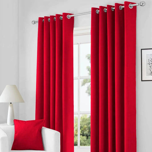 Red Thermal Blackout Eyelet Curtains – Ready Made Insulated Privacy & Noise Reducing Drapes - 4A's Global