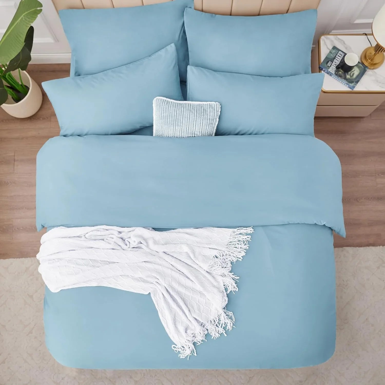 Double Duvet Cover - Plain Dyed Percale Duvet Quilt Cover Premium King-Size Duvet Cover Set Percale, 3-Piece -Baby Blue - 4A's Global