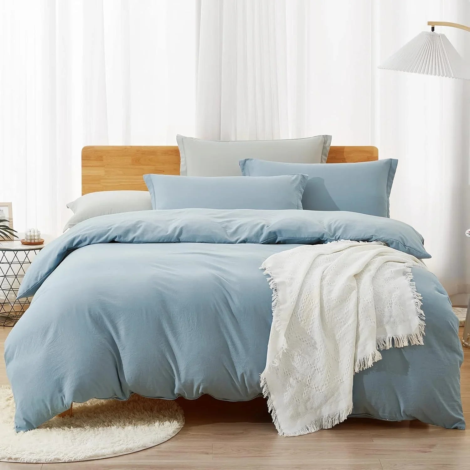 Double Duvet Cover - Plain Dyed Percale Duvet Quilt Cover Premium King-Size Duvet Cover Set Percale, 3-Piece -Baby Blue - 4A's Global