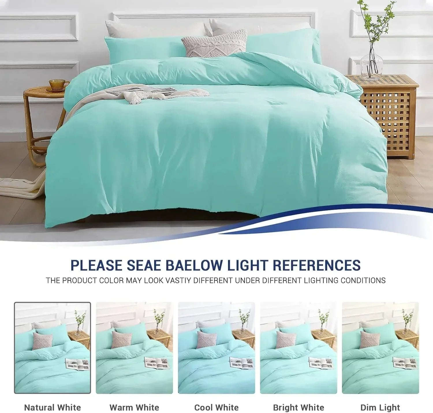 Premium King Size Percale Duvet Cover Set Plain Dyed 3 Piece Bedding Set with 2 Matching Pillowcases Soft Breathable Fabric Sea Green - 4A's Global