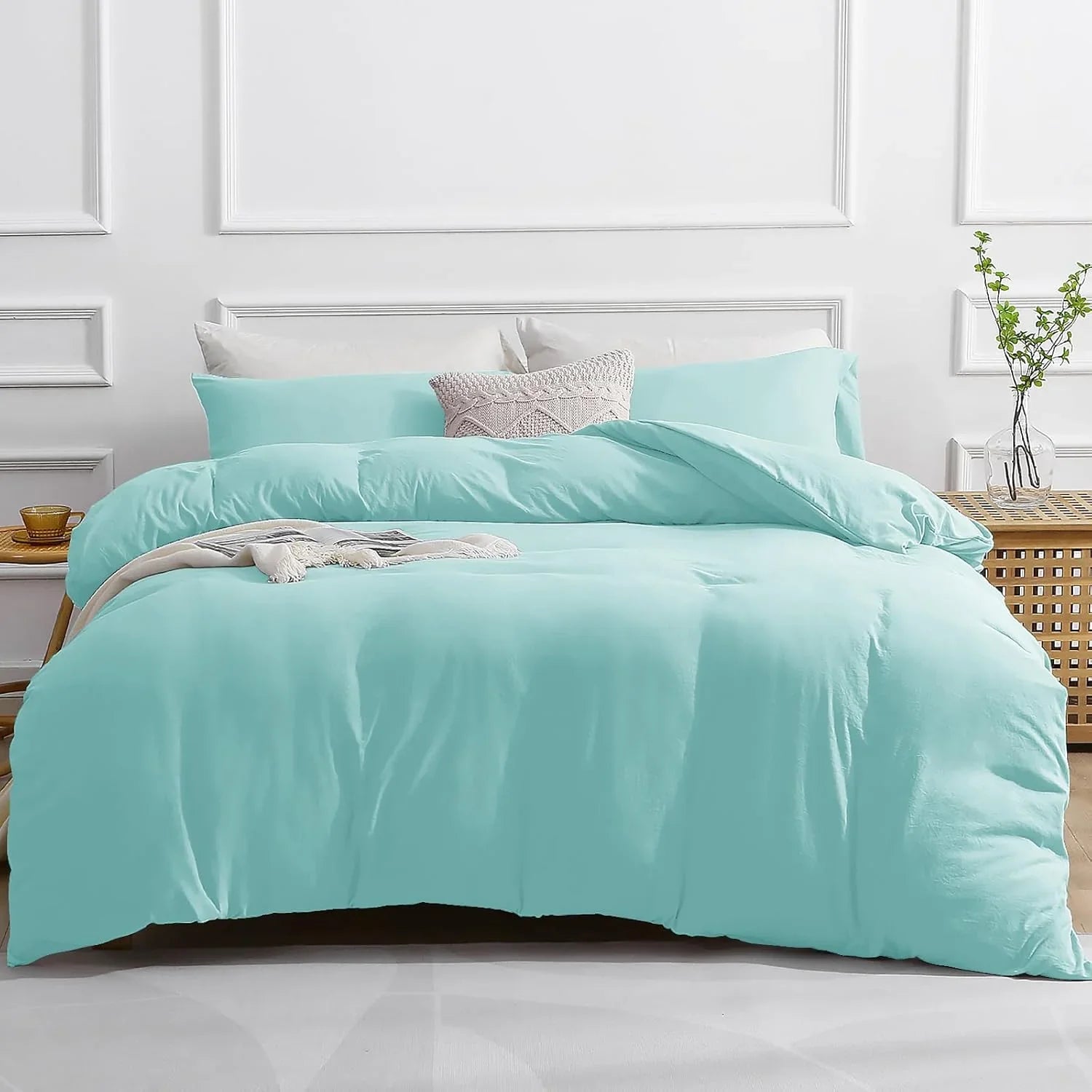 Double Duvet Cover - Plain Dyed Percale Duvet Quilt Cover Premium King-Size Duvet Cover Set – Navy Percale, 3-Piece Duvet Cover Set with 2 Matching Pillowcases - Sea Green - 4A's Global