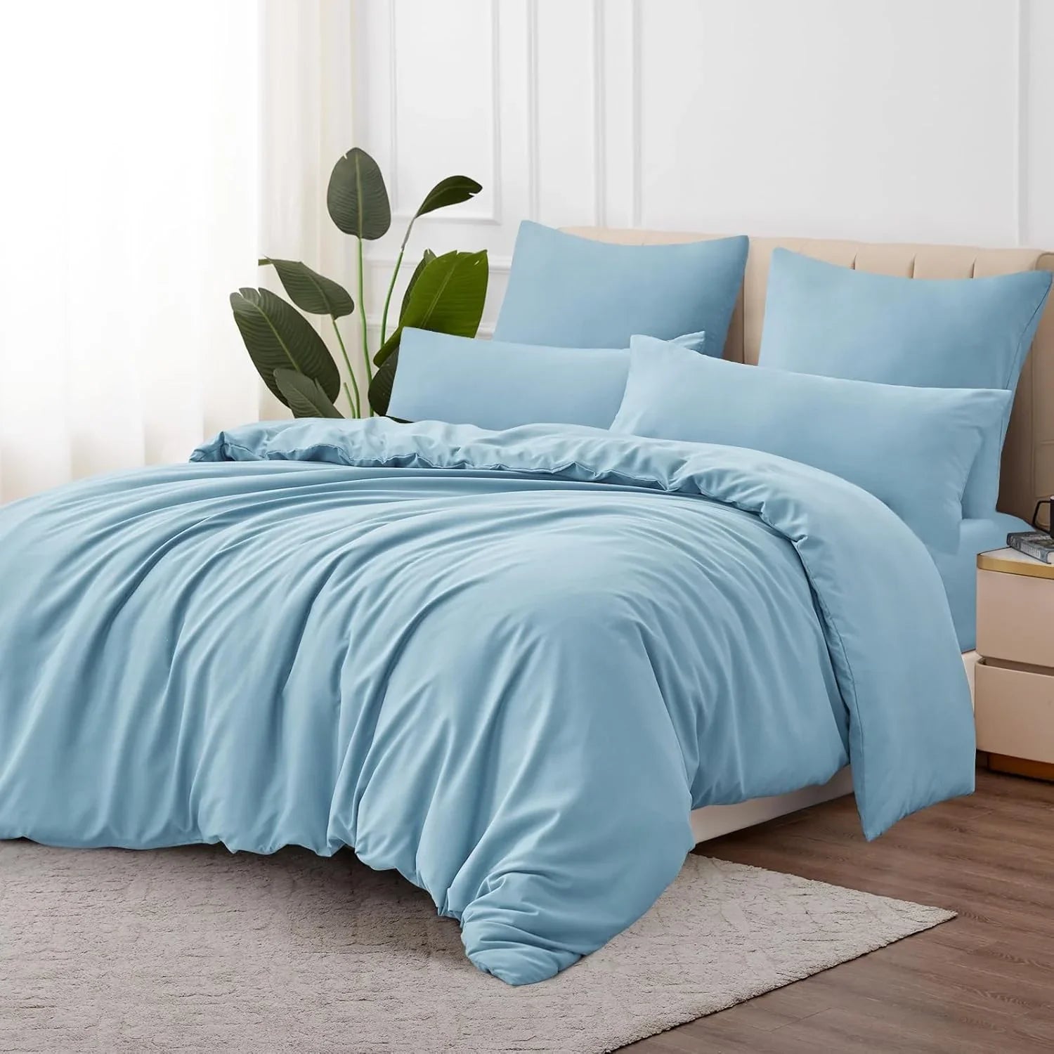 Double Duvet Cover - Plain Dyed Percale Duvet Quilt Cover Premium King-Size Duvet Cover Set Percale, 3-Piece -Baby Blue - 4A's Global