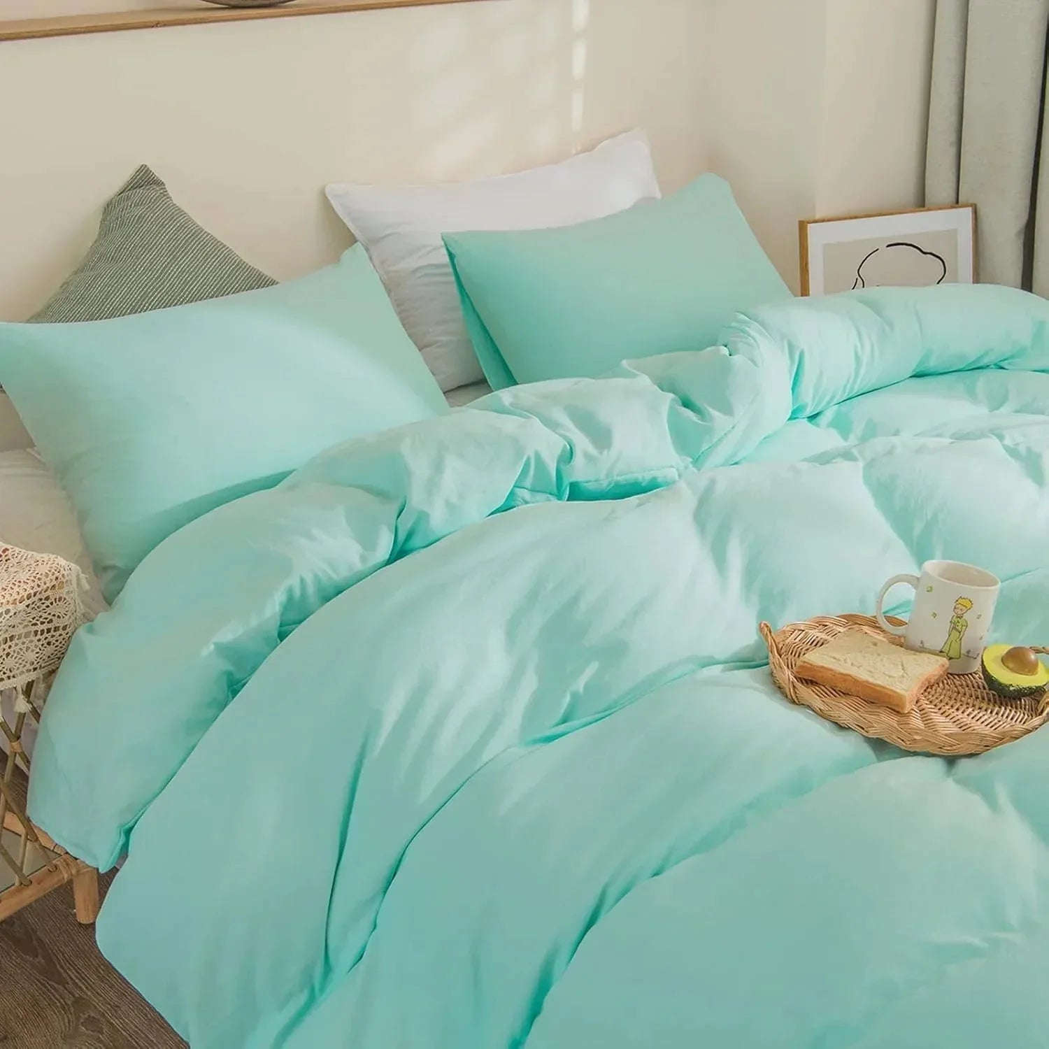Premium King Size Percale Duvet Cover Set Plain Dyed 3 Piece Bedding Set with 2 Matching Pillowcases Soft Breathable Fabric Sea Green - 4A's Global