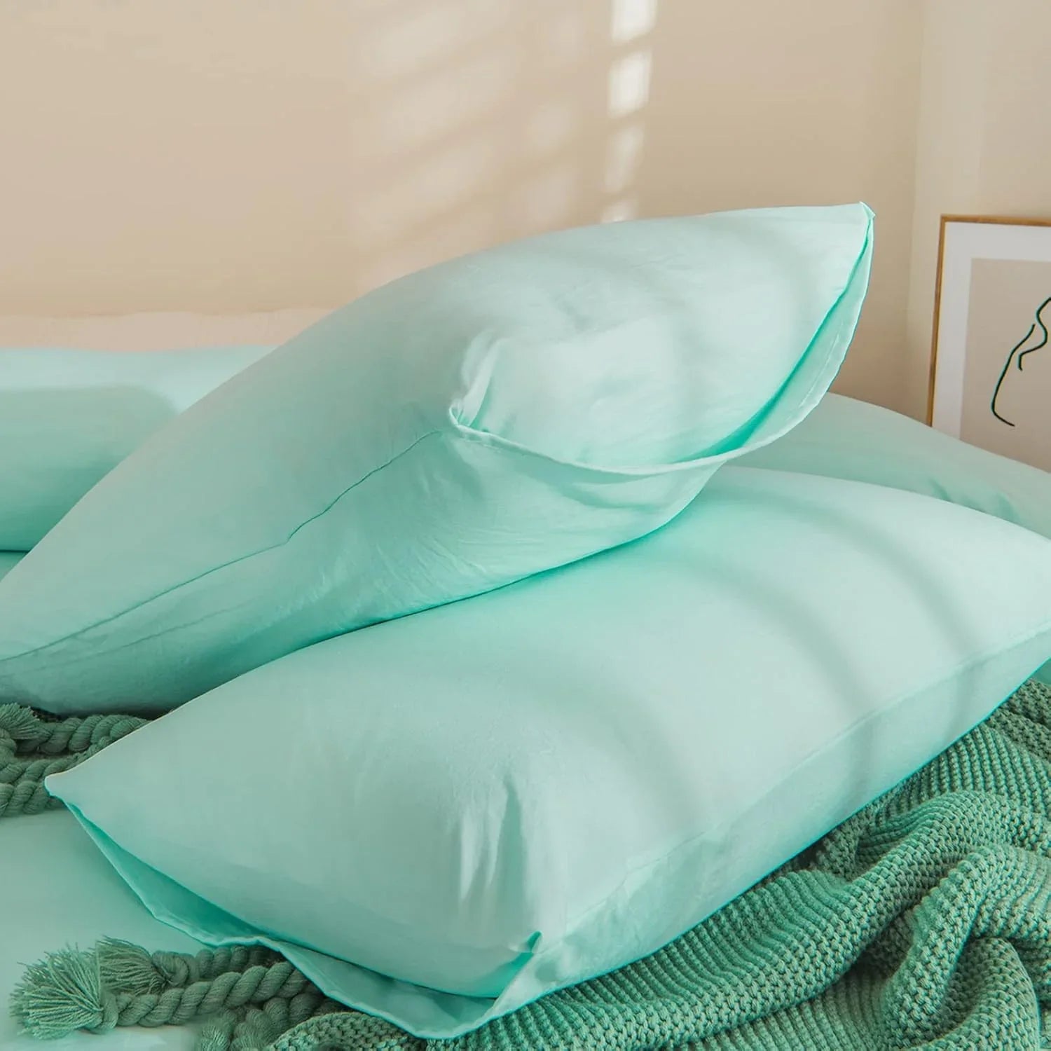 Double Duvet Cover - Plain Dyed Percale Duvet Quilt Cover Premium King-Size Duvet Cover Set – Navy Percale, 3-Piece Duvet Cover Set with 2 Matching Pillowcases - Sea Green - 4A's Global