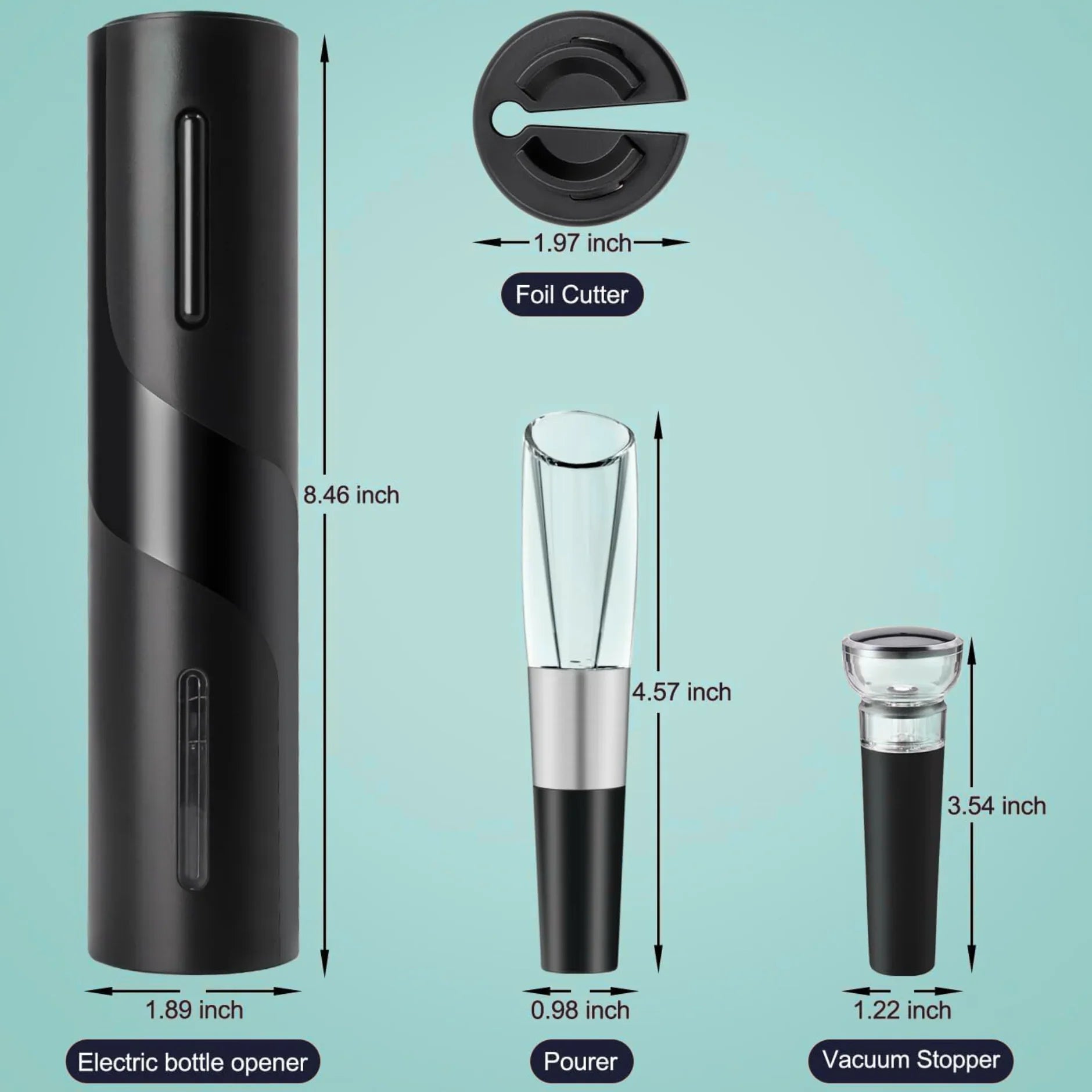 Automatic Electric Wine Bottle Opener Gift Set – Rechargeable, with Foil Cutter, Wine Pourer & Vacuum Stoppers - 4A's Global
