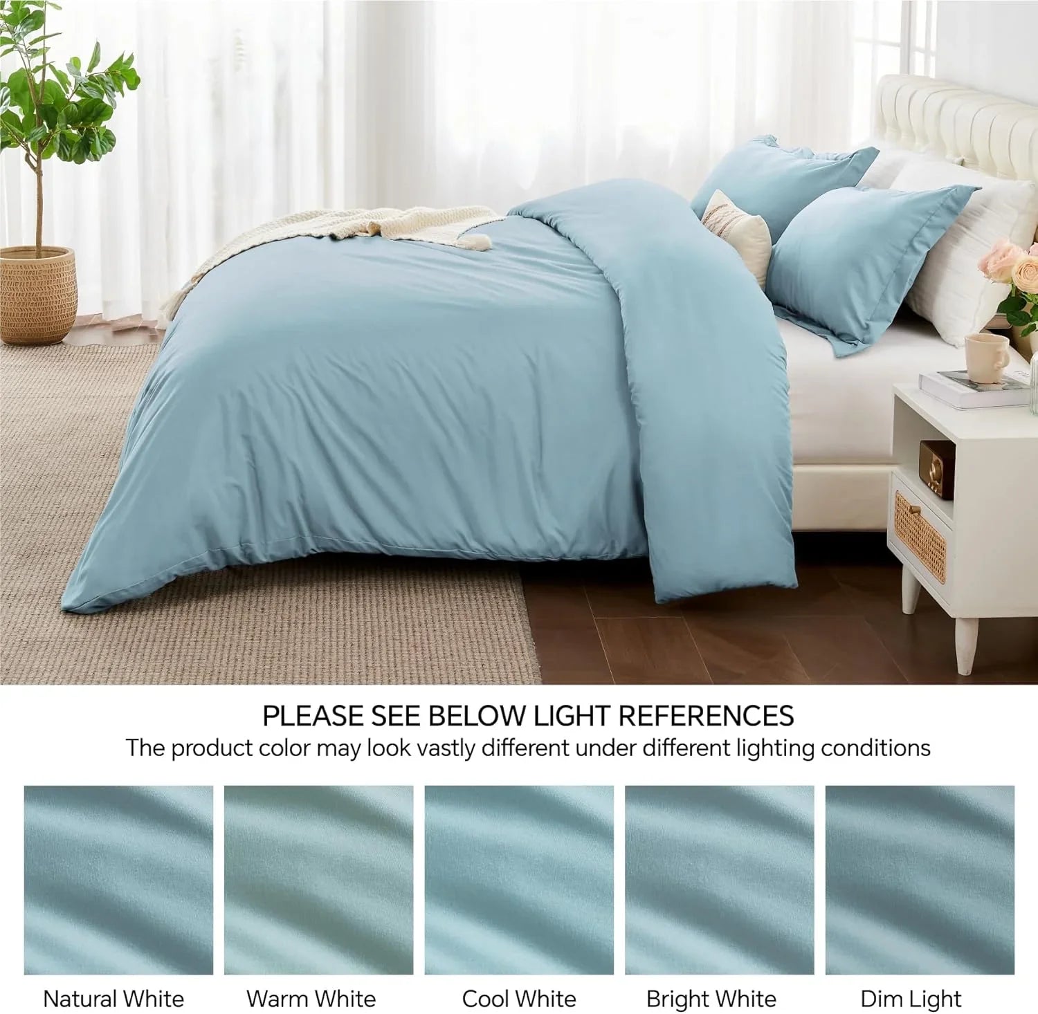 Double Duvet Cover - Plain Dyed Percale Duvet Quilt Cover Premium King-Size Duvet Cover Set Percale, 3-Piece -Baby Blue - 4A's Global