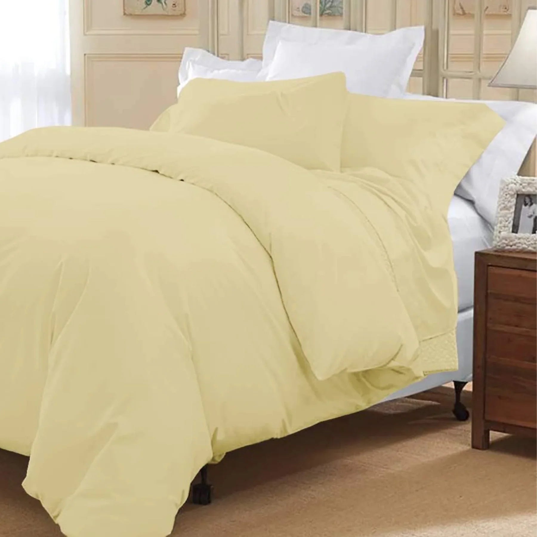Double Duvet Cover - Premium King-Size Duvet Cover Set – Navy Percale, 3-Piece - Duvet with 2 Matching Pillowcases - Baby Yellow - 4A's Global