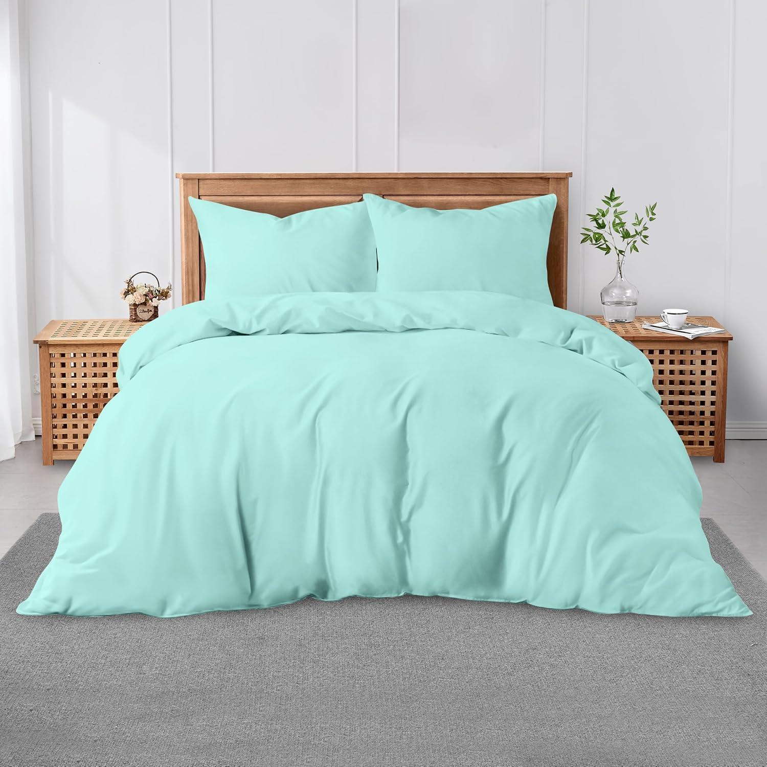 Double Duvet Cover - Plain Dyed Percale Duvet Quilt Cover Premium King-Size Duvet Cover Set – Navy Percale, 3-Piece Duvet Cover Set with 2 Matching Pillowcases - Sea Green - 4A's Global