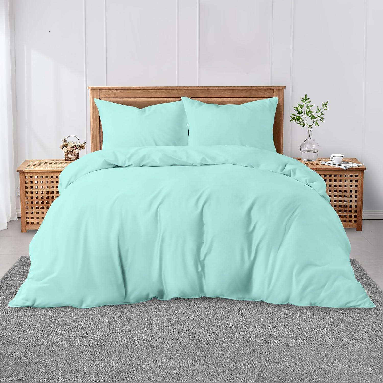 Premium King Size Percale Duvet Cover Set Plain Dyed 3 Piece Bedding Set with 2 Matching Pillowcases Soft Breathable Fabric Sea Green - 4A's Global