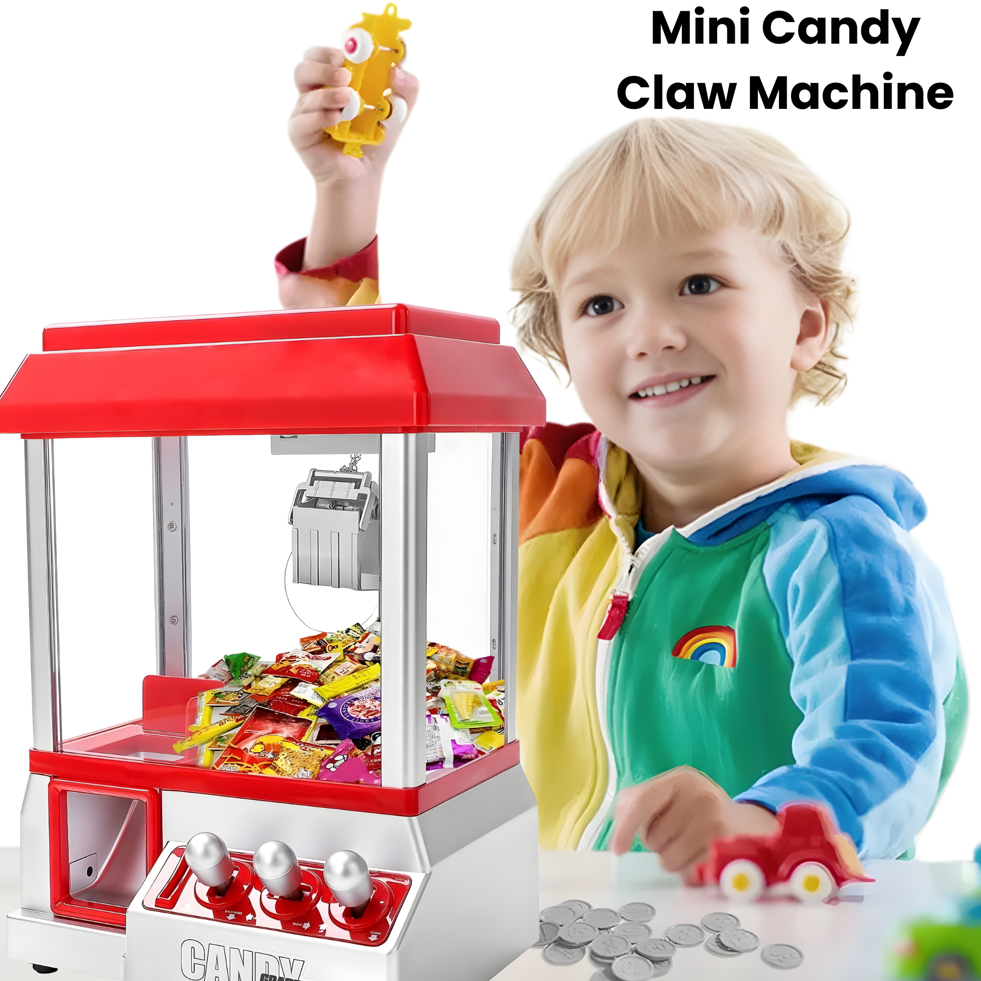Candy Grabber Machine for Kids – Mini Claw Arcade Game Toy with Music & 20 Coins - 4A's Global