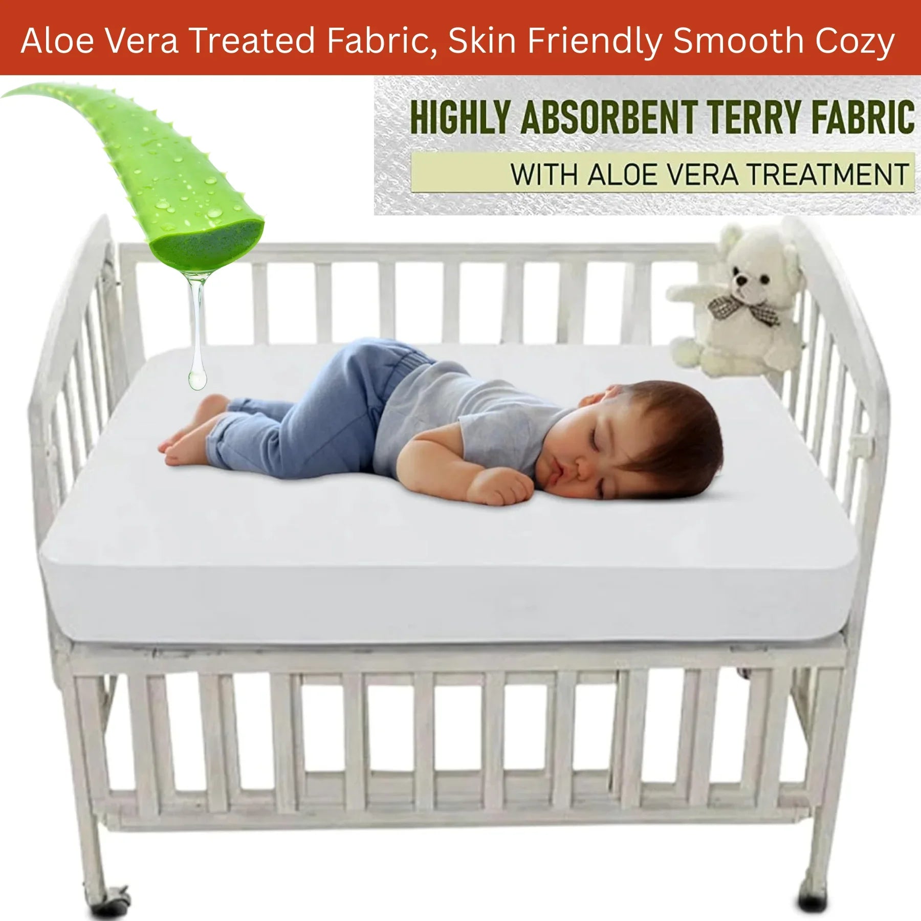 Terry Cot Waterproof Mattress Protector Soft Terry Towel Comfort Aloe Vera Treated for Toddlers Newborns Crib Cradle Cot Breathable Machine Wash Noiseless for Toddlers - 4A's Global