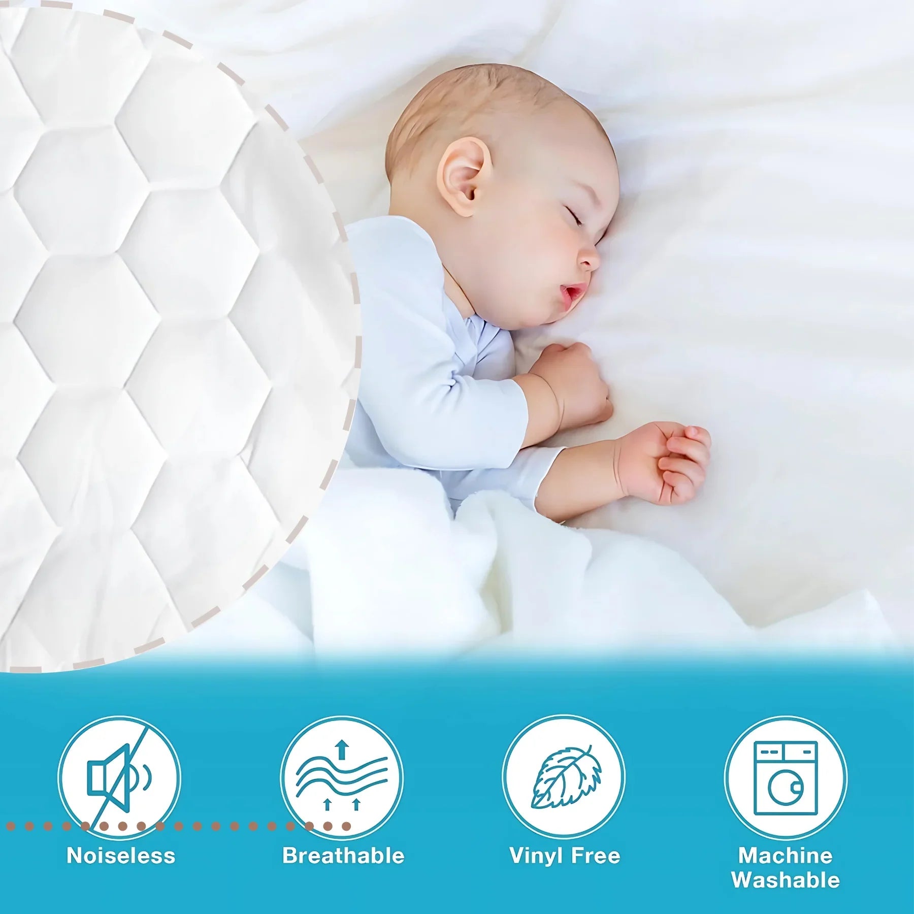 Baby Mattress Protector for Moses Basket, Cradle, Bassinet, Crib & Pram Basket – Soft, Breathable & Gentle Cover Hexagonal Design (75x37+15cm) - 4A's Global