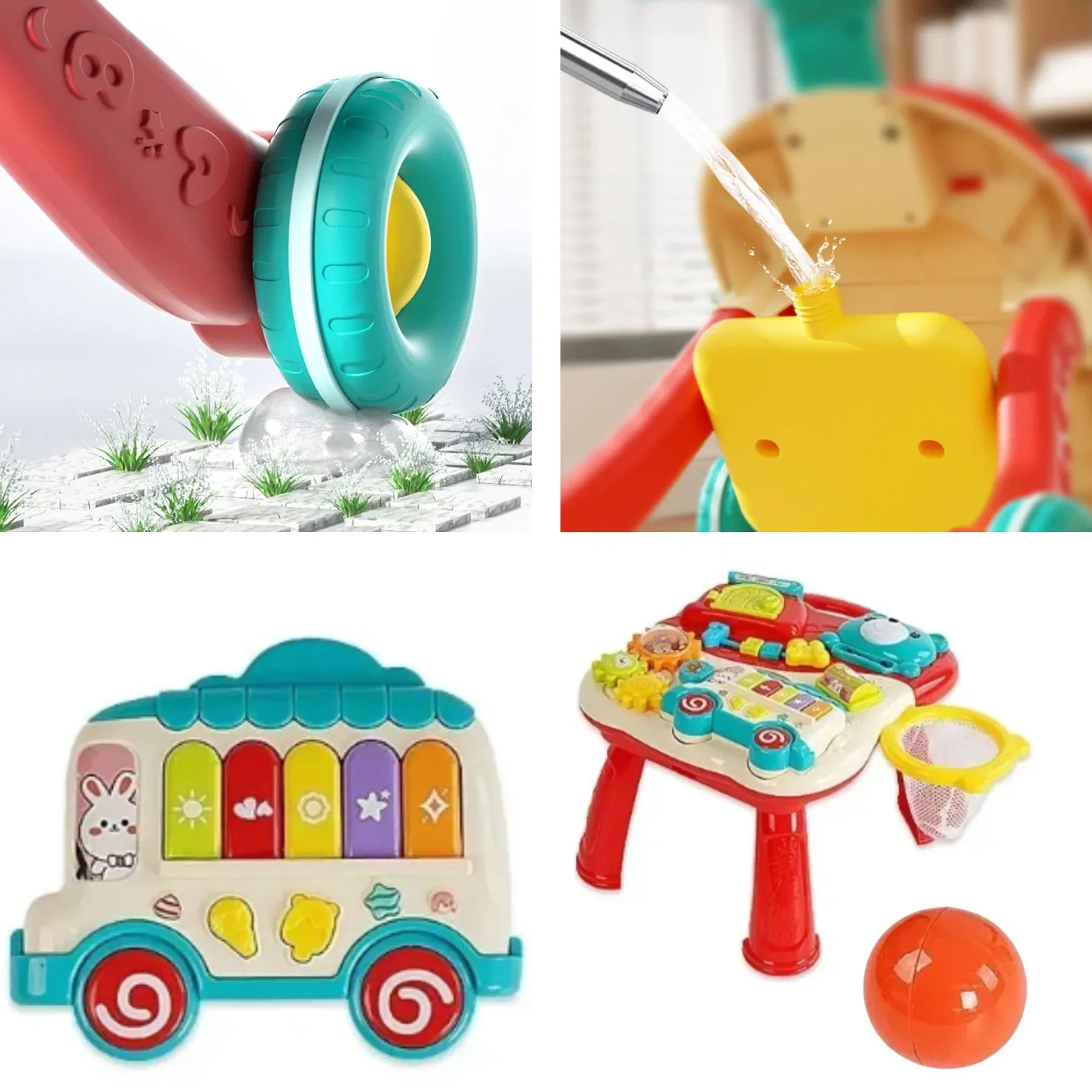 2-in-1 Baby Walker & Activity Table Baby Walker & Activity Center – Musical Push Toy with Basketball Hoop, Piano Keys & Building Blocks (12–36 Months) - 4A's Global