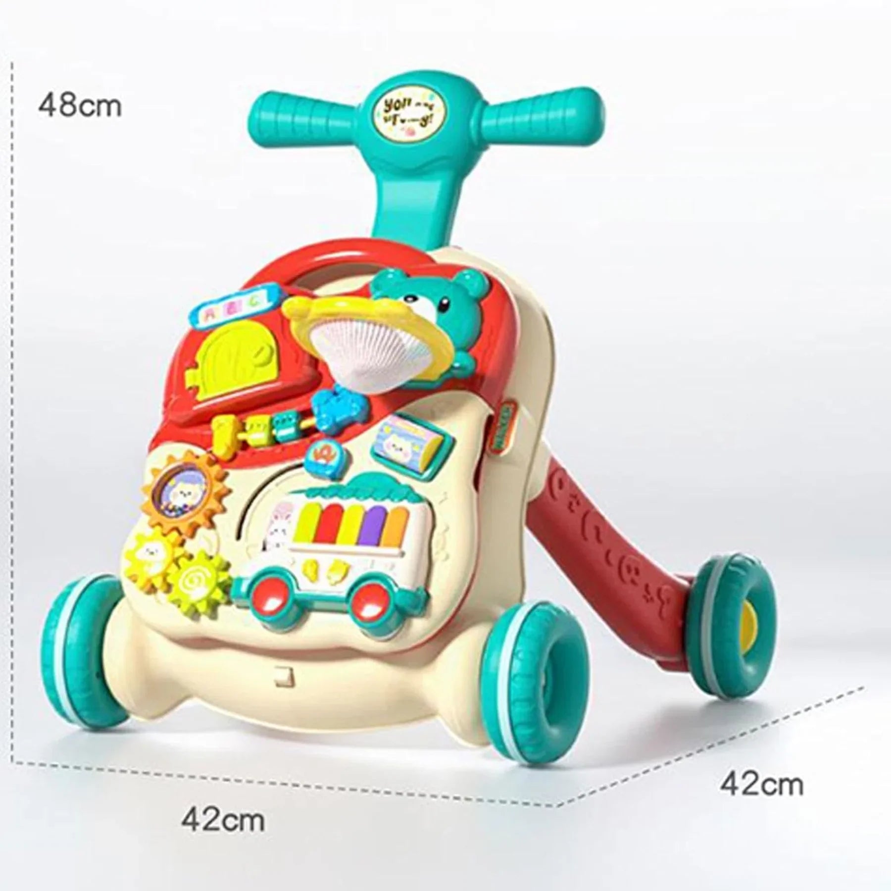 2-in-1 Baby Walker & Activity Table Baby Walker & Activity Center – Musical Push Toy with Basketball Hoop, Piano Keys & Building Blocks (12–36 Months) - 4A's Global