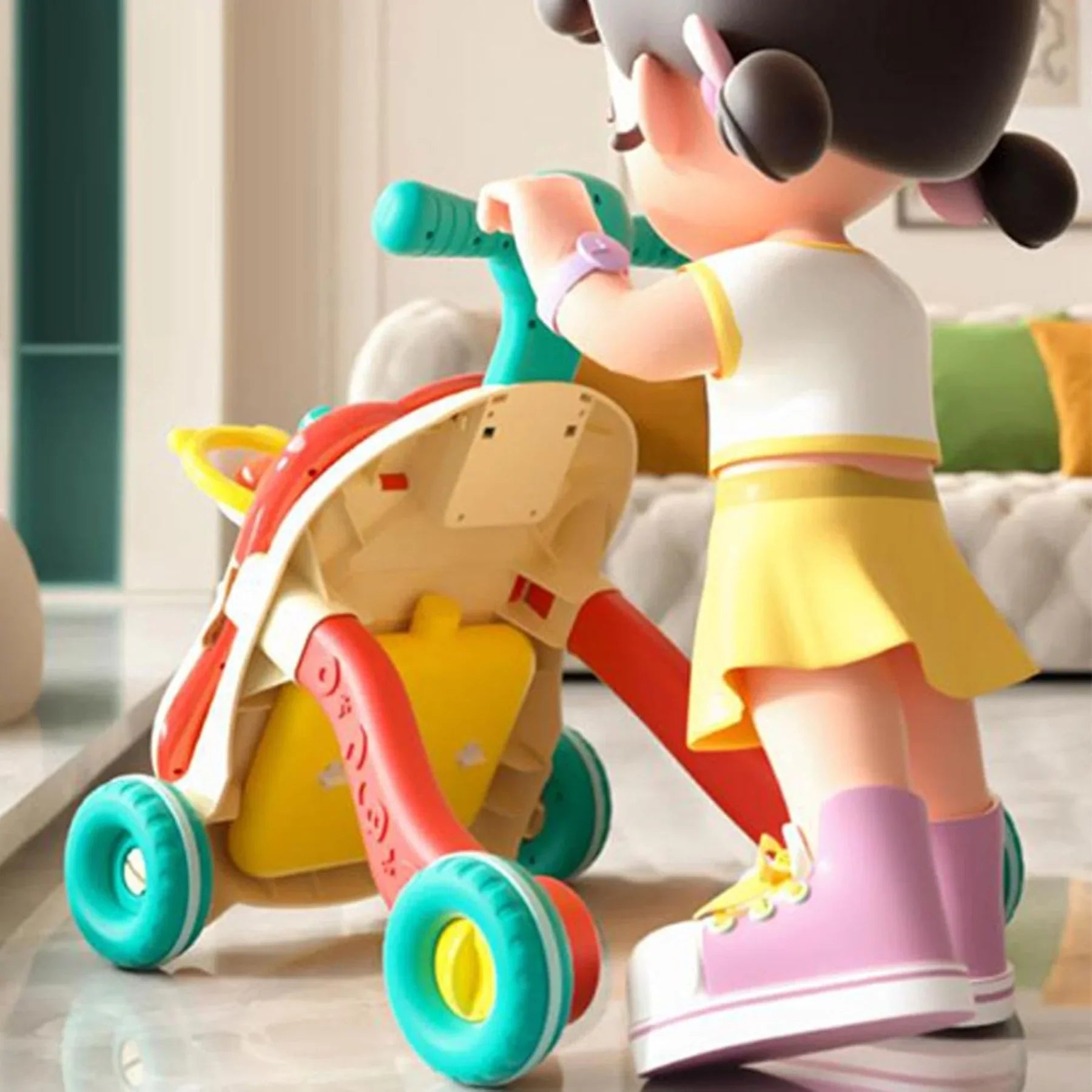 2-in-1 Baby Walker & Activity Table Baby Walker & Activity Center – Musical Push Toy with Basketball Hoop, Piano Keys & Building Blocks (12–36 Months) - 4A's Global