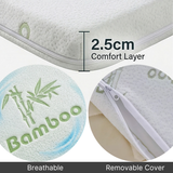 Bamboo Gel Memory Foam Mattress Topper | Cooling 2.5cm Breathable Orthopedic Topper | Back Pain Relief & Hypoallergenic Bed Topper (UK Sizes)