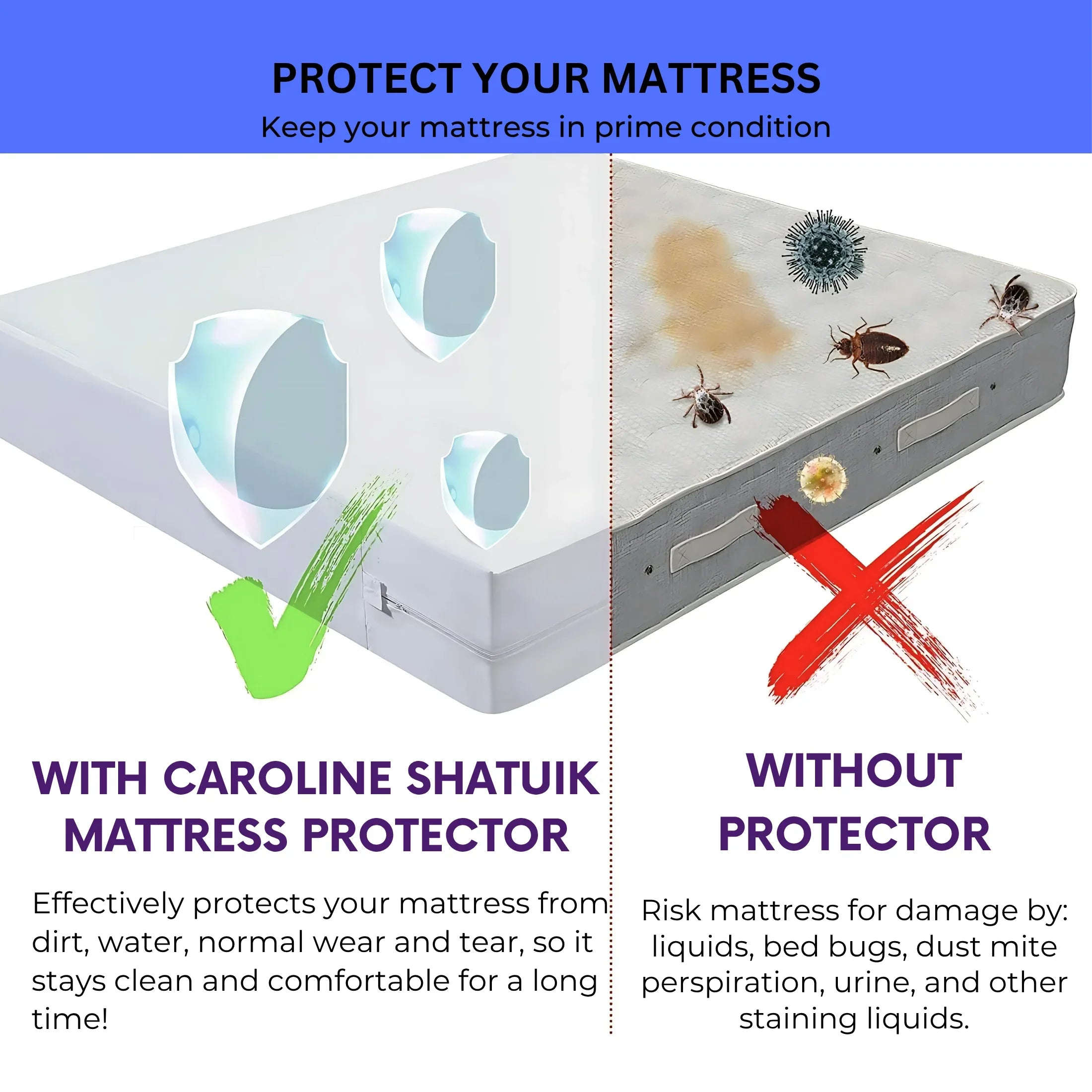 CL Fully Zippered Waterproof Mattress Protector Encasement – Bed Bug Proof, Anti-Allergy & Deep Fit - 4A's Global