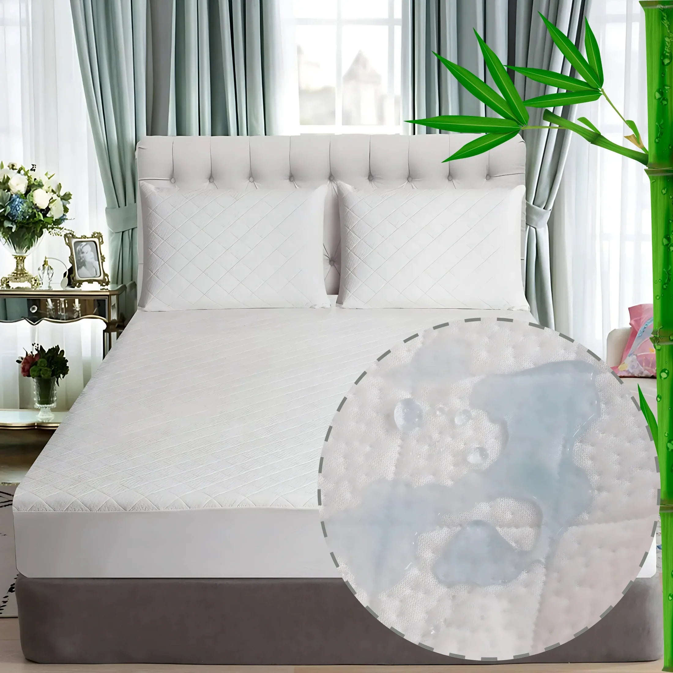 CL Waterproof Bamboo Mattress Protector – Hypoallergenic, Breathable, Fitted Sheet Design, Noise-Free Protection - 4A's Global