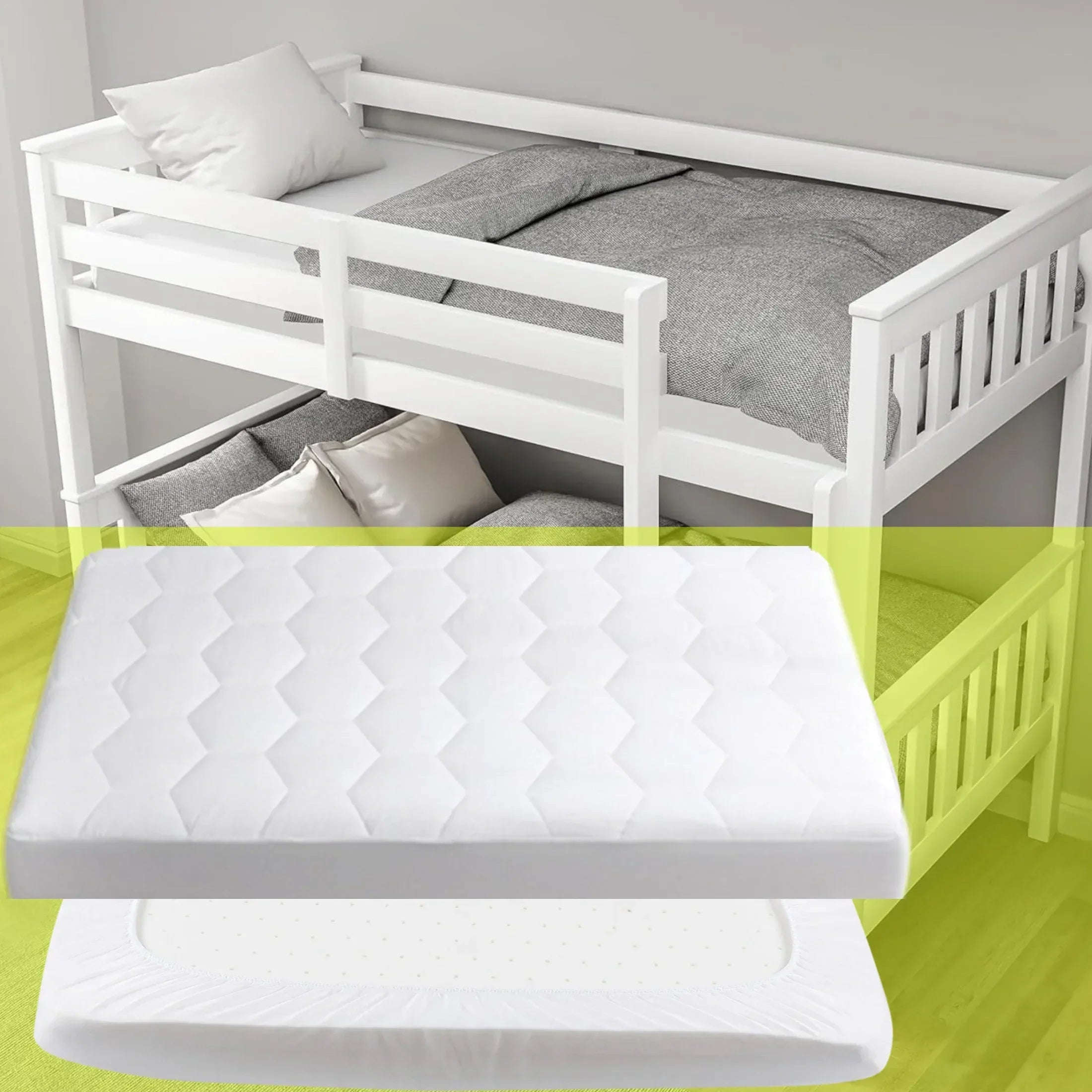 4AS Bunk Bed Waterproof Mattress Protector 30cm Deep - Hotel Quality Sheet Deep Pocket Elasticized Fitted Cover Quilted Soft Touch Breathable Noise-Free Hexagonal Design White - 4A's Global