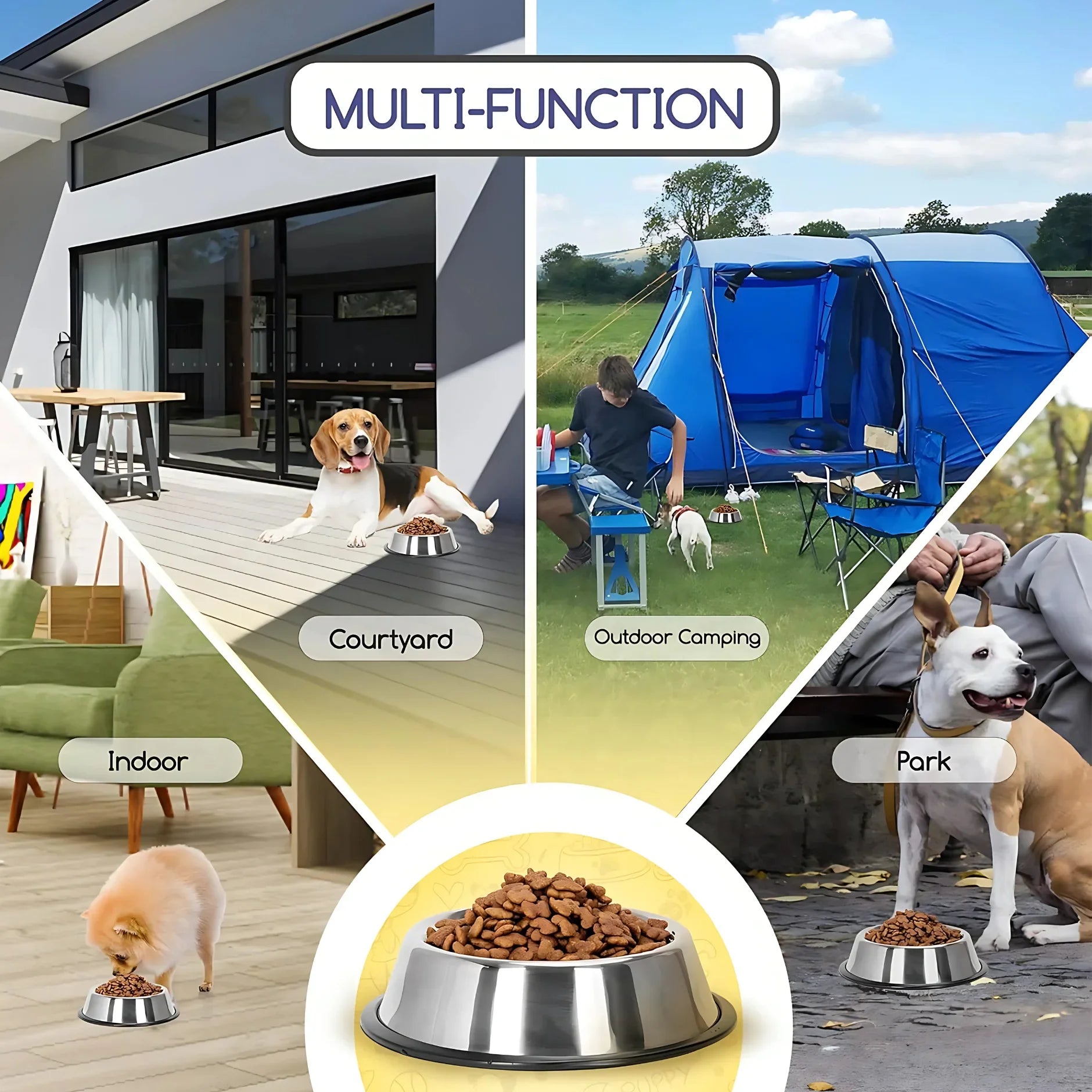 Stainless Steel Pet Feeding Bowls – Set of 2 | Non-Slip Food & Water Dishes for Dogs & Cats - 4A's Global