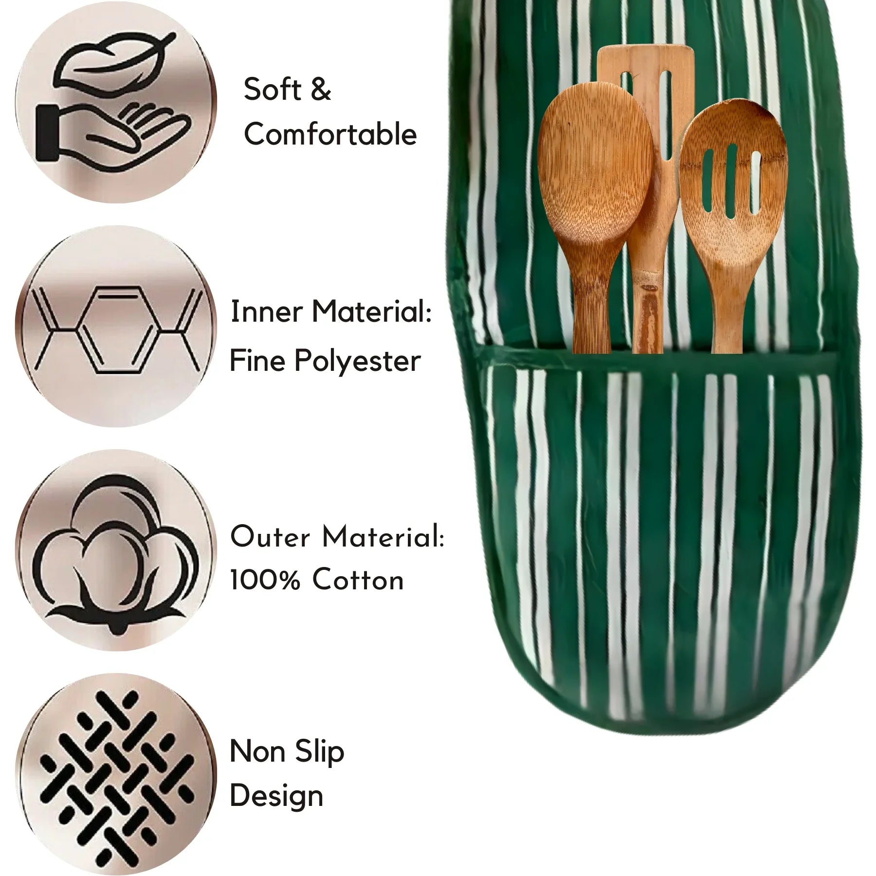 Double Oven Mittens Gloves – Cotton Heat Resistant Kitchen Mitts for Everyday Cooking & Baking - 4A's Global