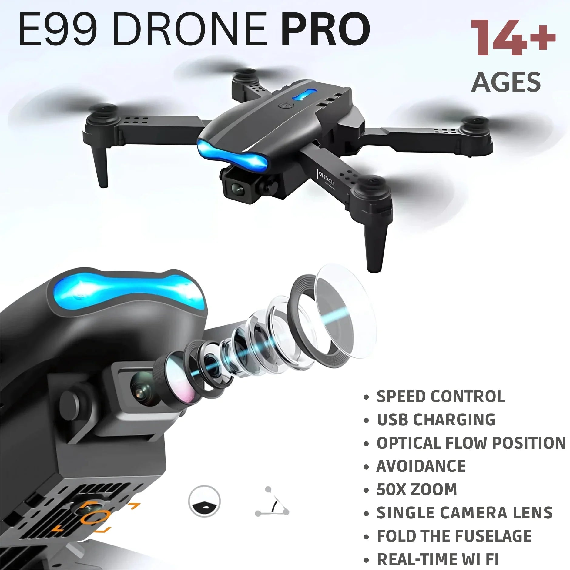 E99 Pro Drone with 4K Camera – Foldable Mini RC Quadcopter, WiFi FPV, Obstacle Avoidance, 360° Flips, Remote Control Drone for Beginners & Adults – Grey - 4A's Global