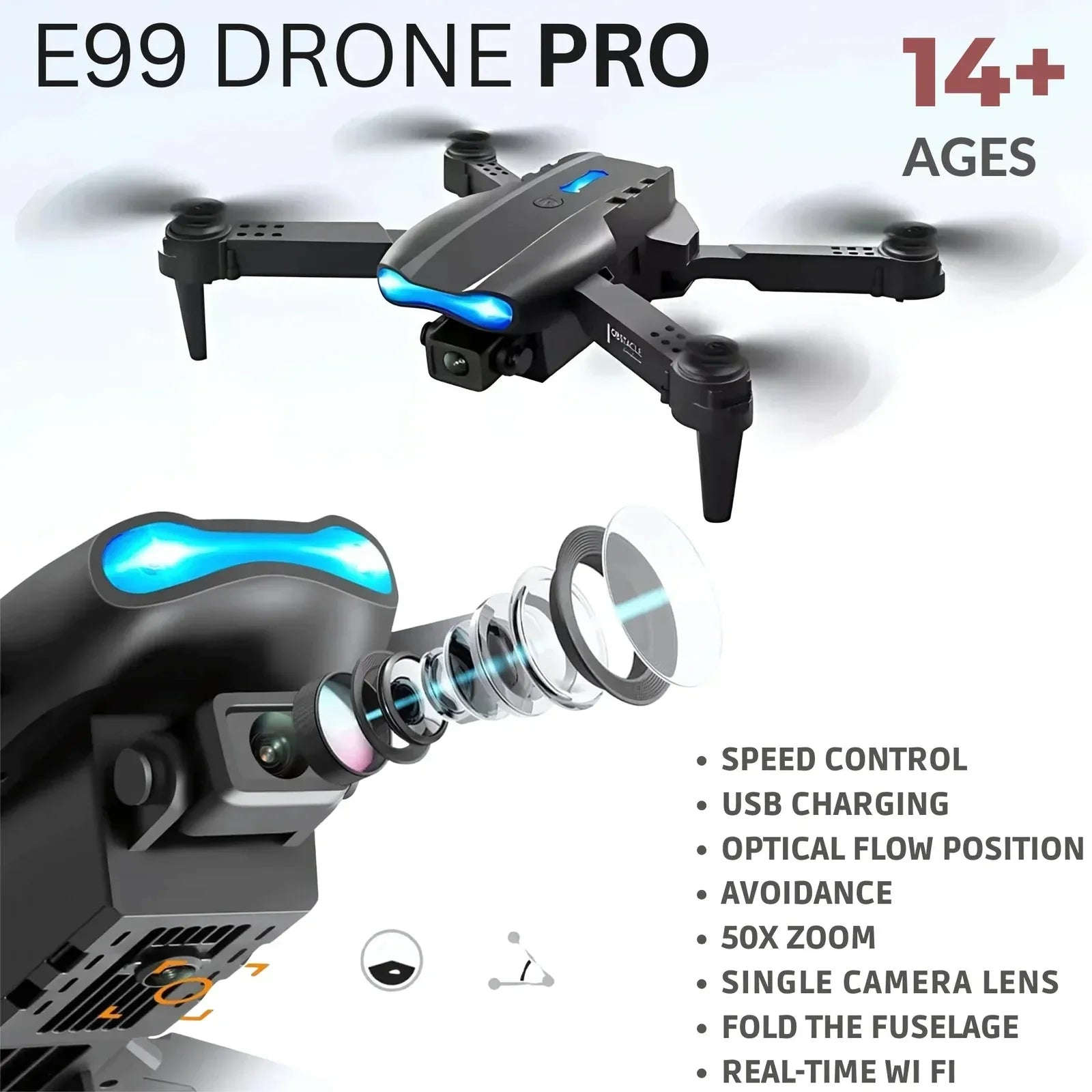 E99 Pro Drone 4K Camera – Foldable Mini RC Quadcopter Grey - 4A's Global