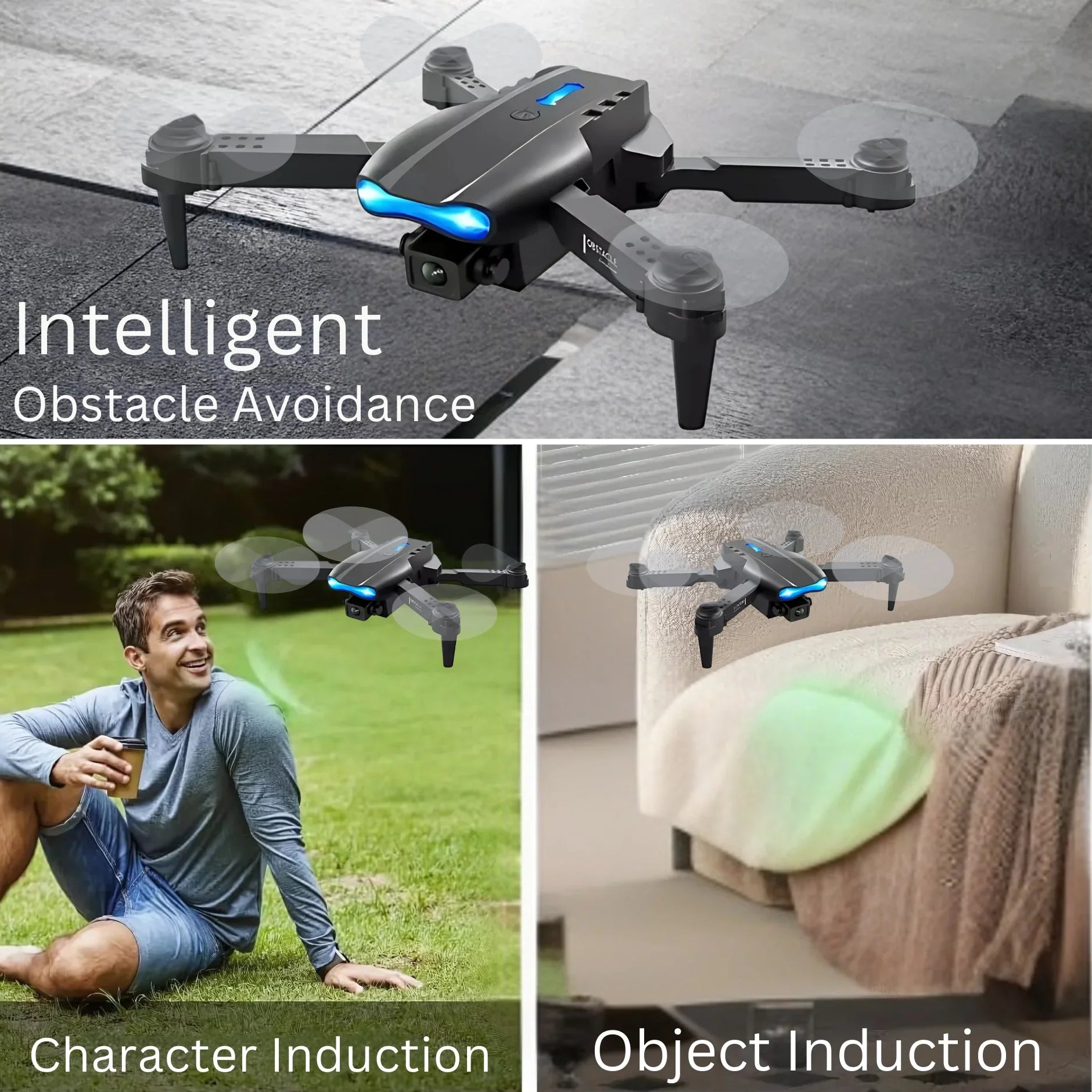 E99 Pro Drone with 4K Camera – Foldable Mini RC Quadcopter, WiFi FPV, Obstacle Avoidance, 360° Flips, Remote Control Drone for Beginners & Adults – Grey - 4A's Global