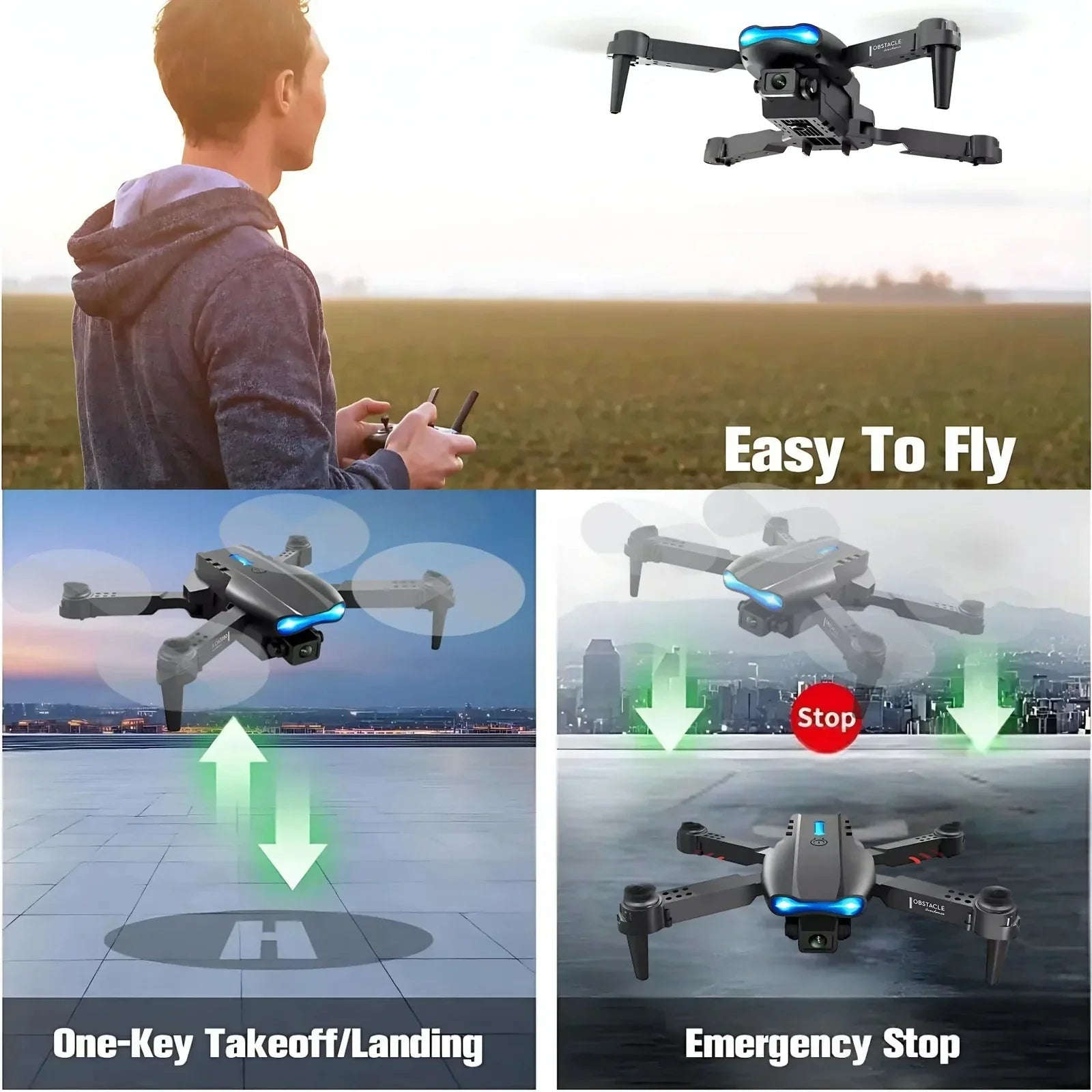 E99 Pro Drone 4K Camera – Foldable Mini RC Quadcopter Grey - 4A's Global