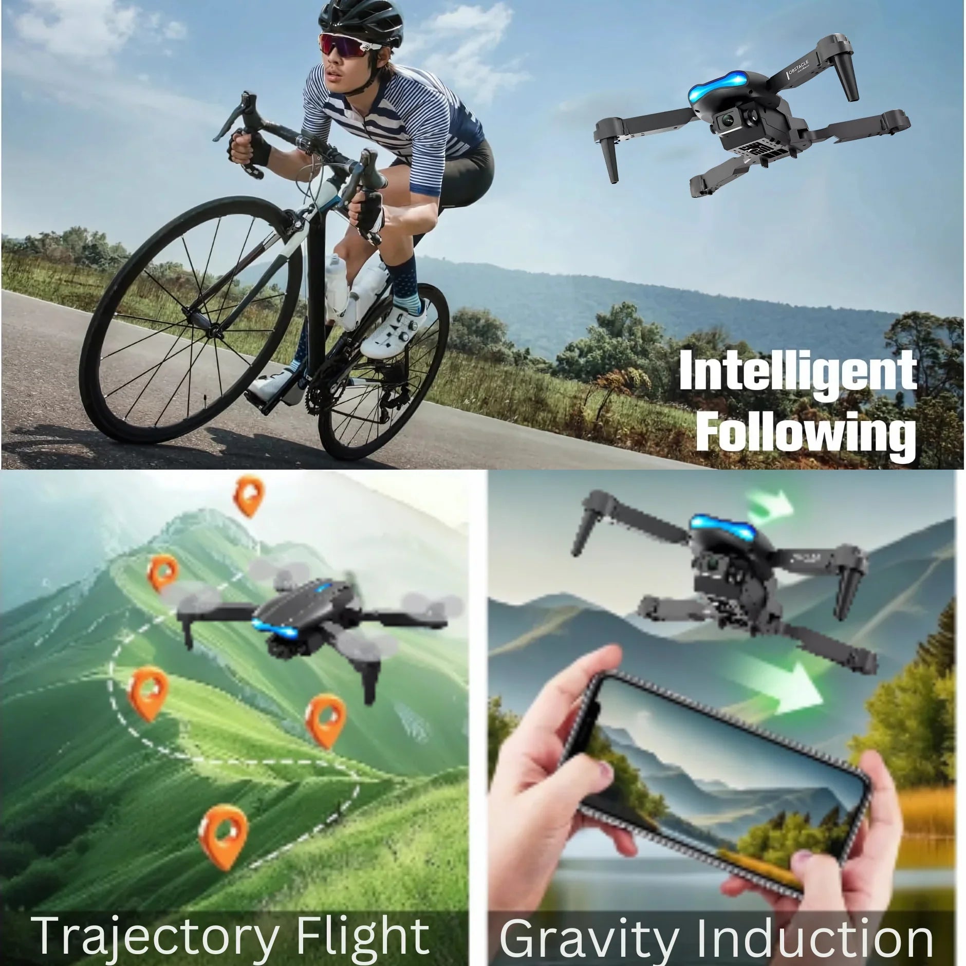 E99 Pro Drone with 4K Camera – Foldable Mini RC Quadcopter, WiFi FPV, Obstacle Avoidance, 360° Flips, Remote Control Drone for Beginners & Adults – Grey - 4A's Global