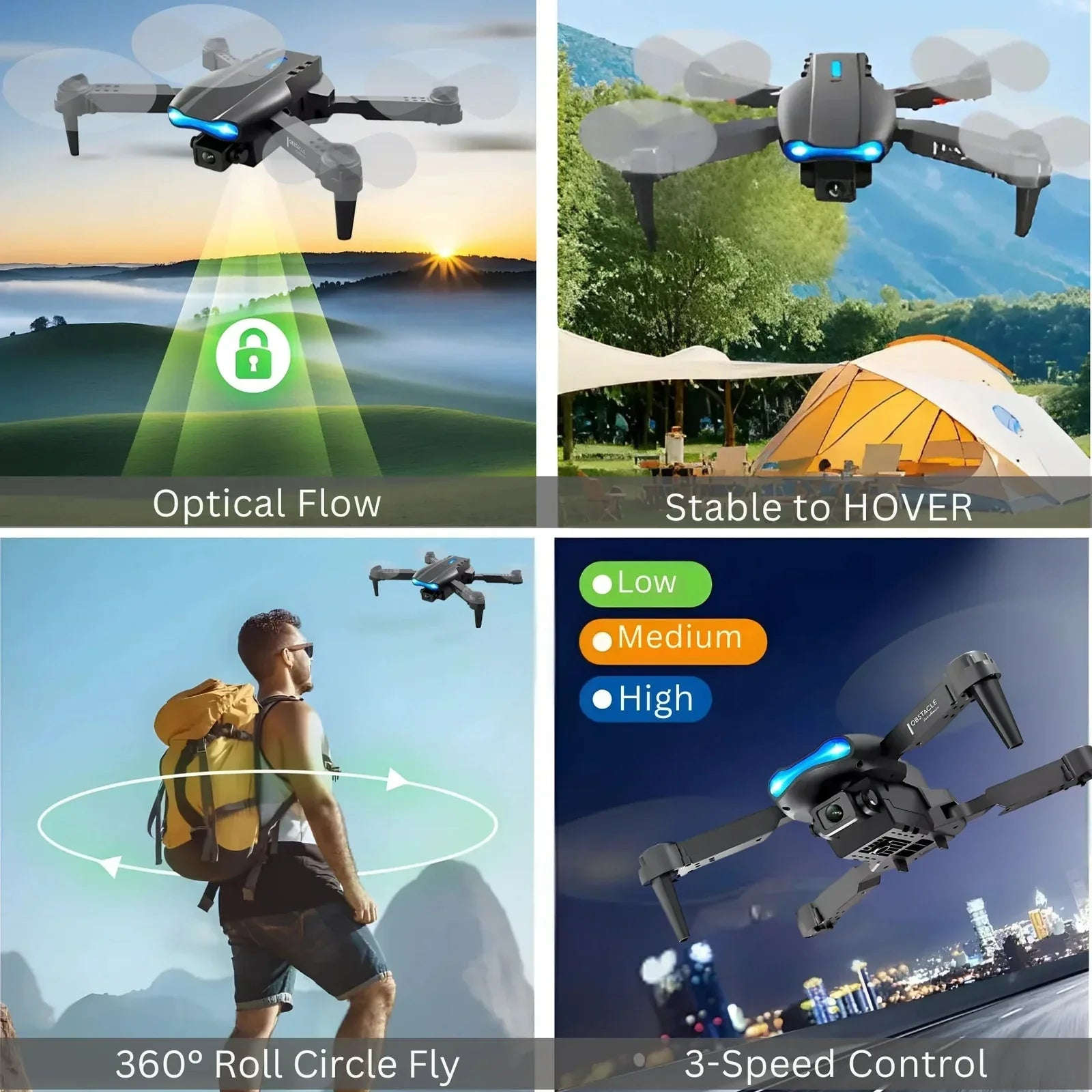 E99 Pro Drone 4K Camera – Foldable Mini RC Quadcopter Grey - 4A's Global
