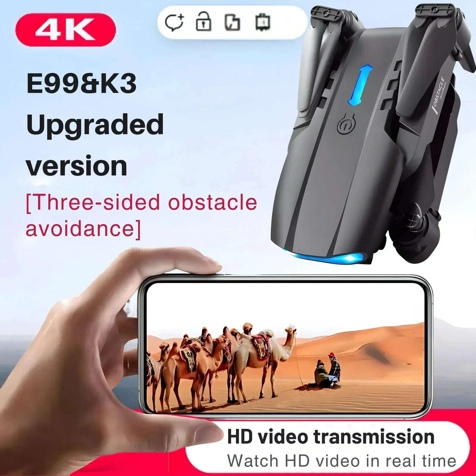 E99 Pro Drone 4K Camera – Foldable Mini RC Quadcopter Grey - 4A's Global