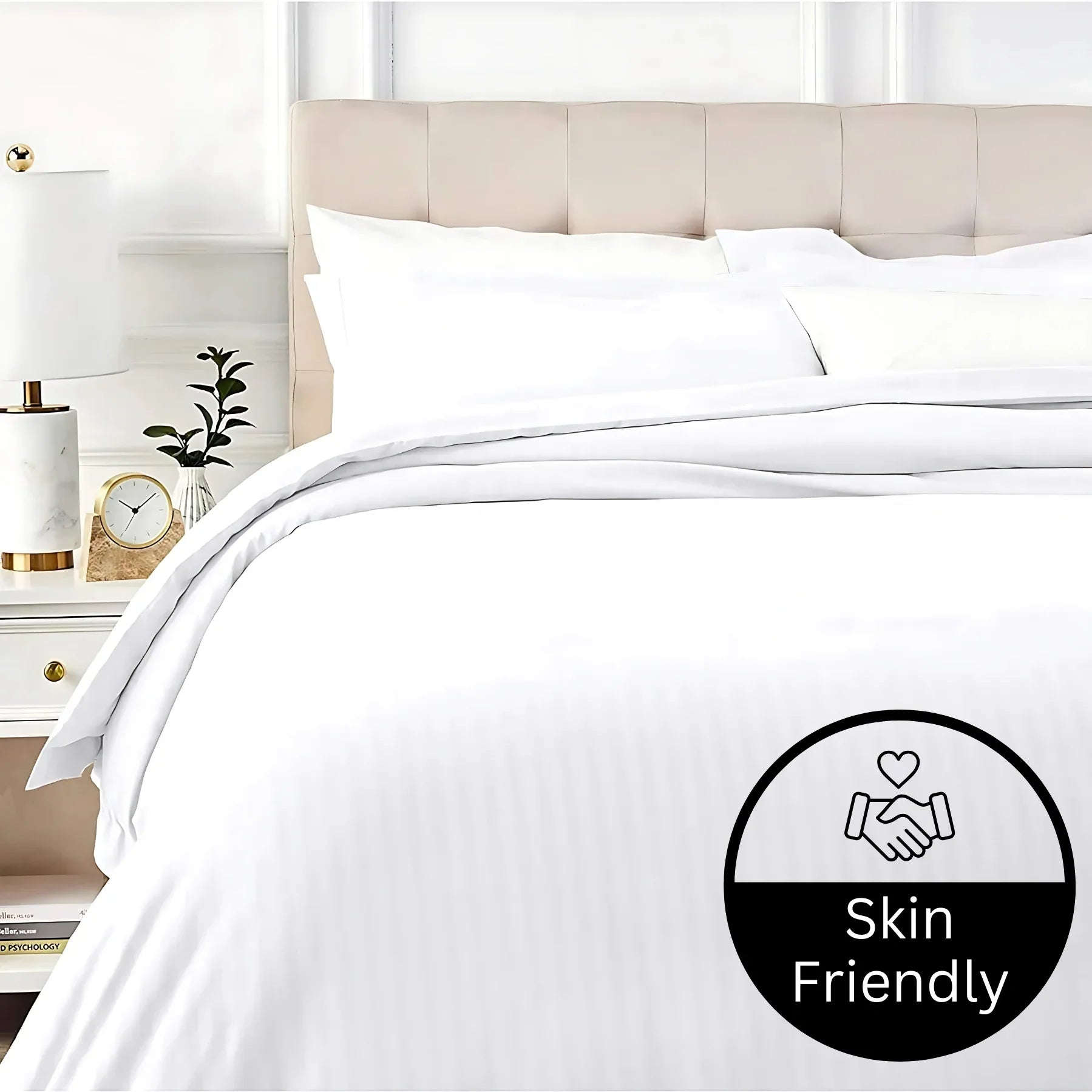 CL Satin Stripes Duvet Cover Set with Pillowcases Luxury Microfiber – 5 Star Hotel Quality Bedding - 4A's Global