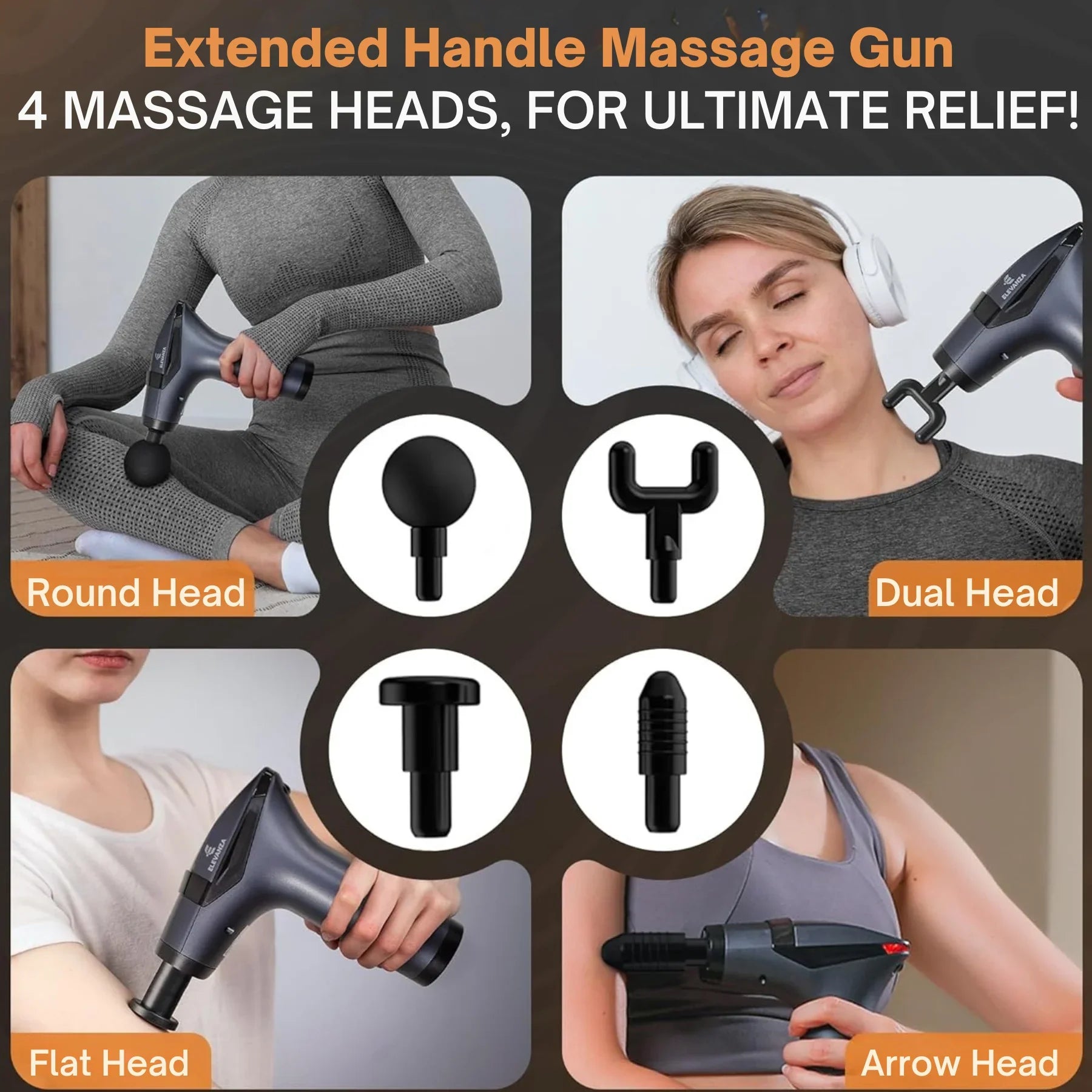 Detachable Handle Massage Gun | 15-Speed Percussion Massager with 4 Heads & Rechargeable Design for Neck, Back, Shoulders & Legs - 4A's Global