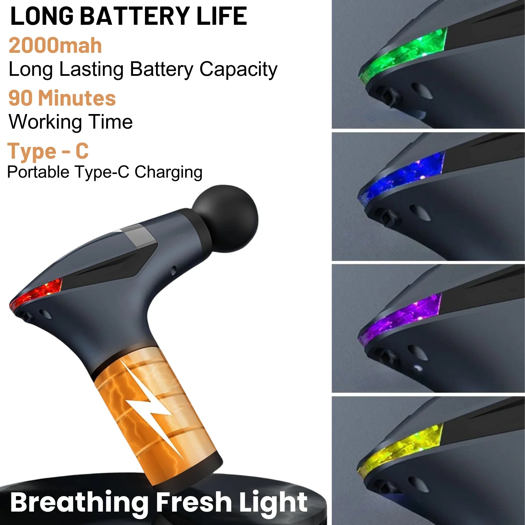 Detachable Handle Massage Gun | 15-Speed Percussion Massager with 4 Heads & Rechargeable Design for Neck, Back, Shoulders & Legs - 4A's Global