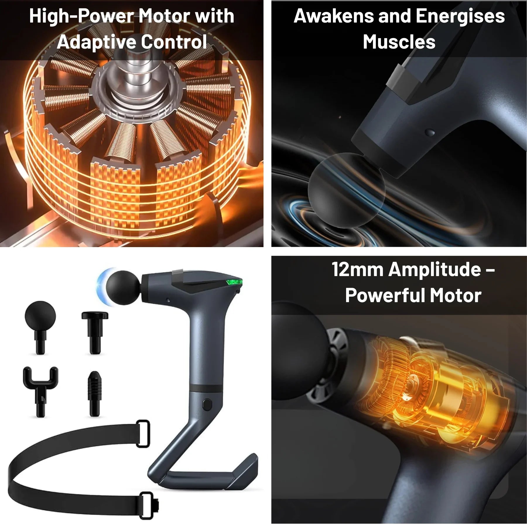 Detachable Handle Massage Gun | 15-Speed Percussion Massager with 4 Heads & Rechargeable Design for Neck, Back, Shoulders & Legs - 4A's Global