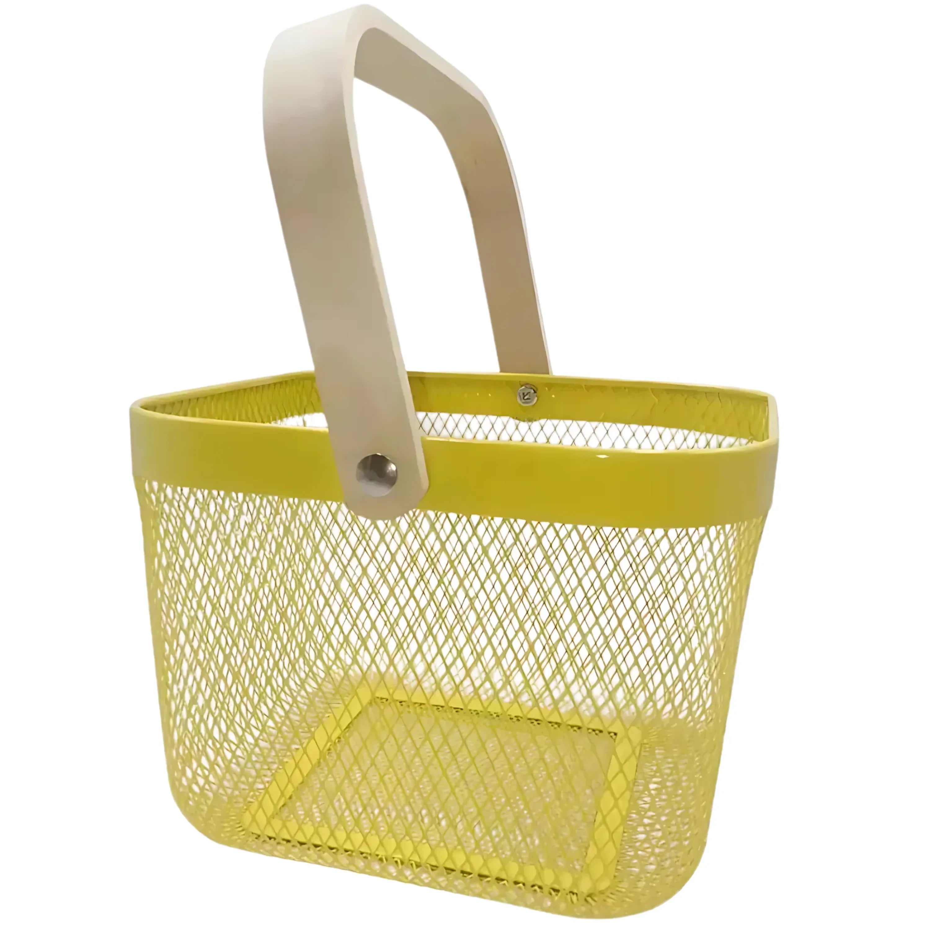 Metal Fruit Basket with Wooden Handle – Steel Mesh Food Storage & Kitchen Organiser Square Basket - 4A's Global