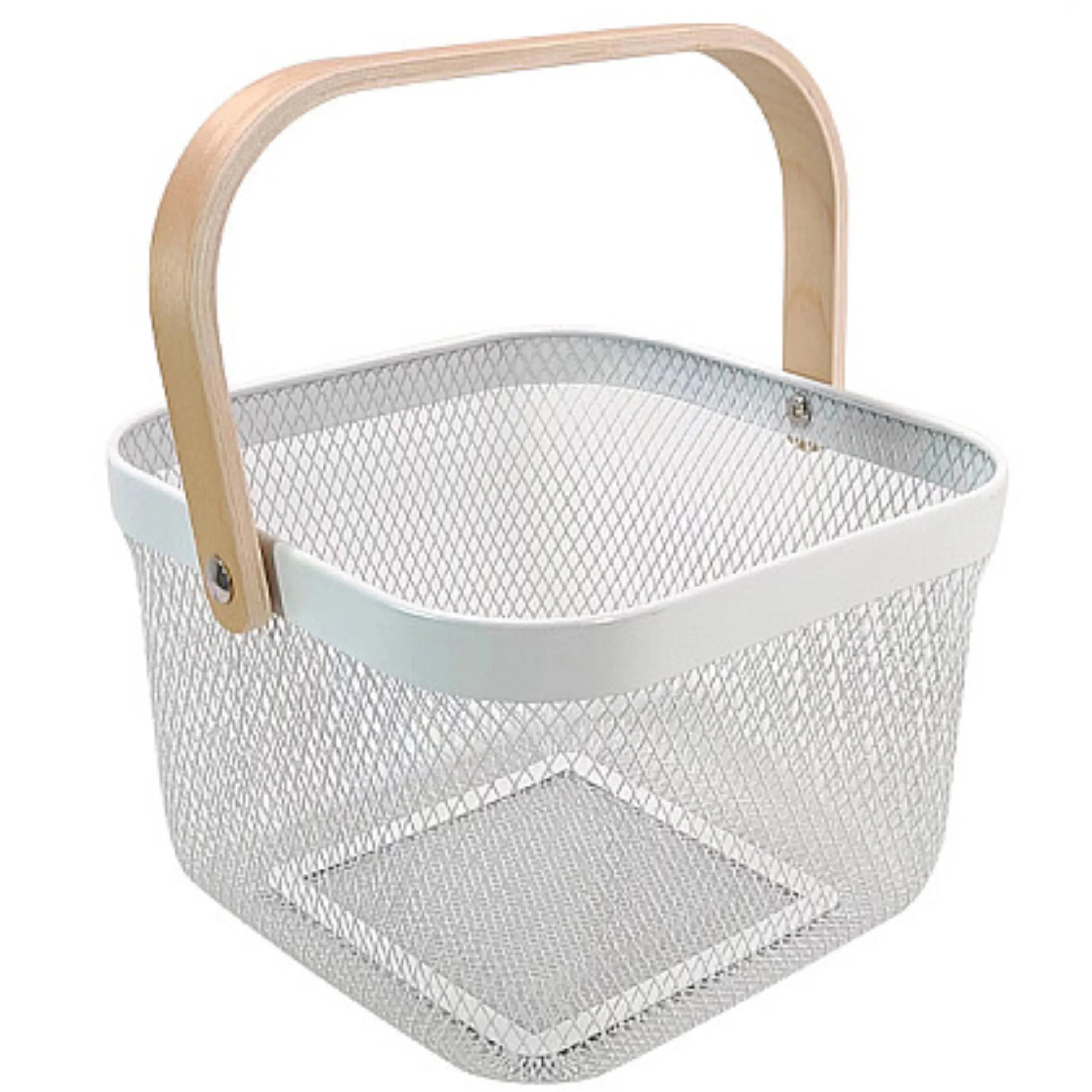 Metal Fruit Basket with Wooden Handle – Steel Mesh Food Storage & Kitchen Organiser Square Basket - 4A's Global