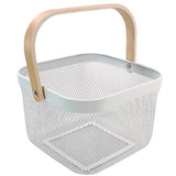Metal Fruit Basket with Wooden Handle – Steel Mesh Food Storage & Kitchen Organiser Square Basket - 4A's Global