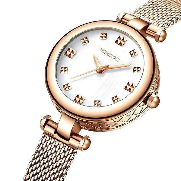 Elegant Ladies Luxury Wrist Watch – Rose Gold Stainless Steel Mesh Strap | Waterproof - 4A's Global