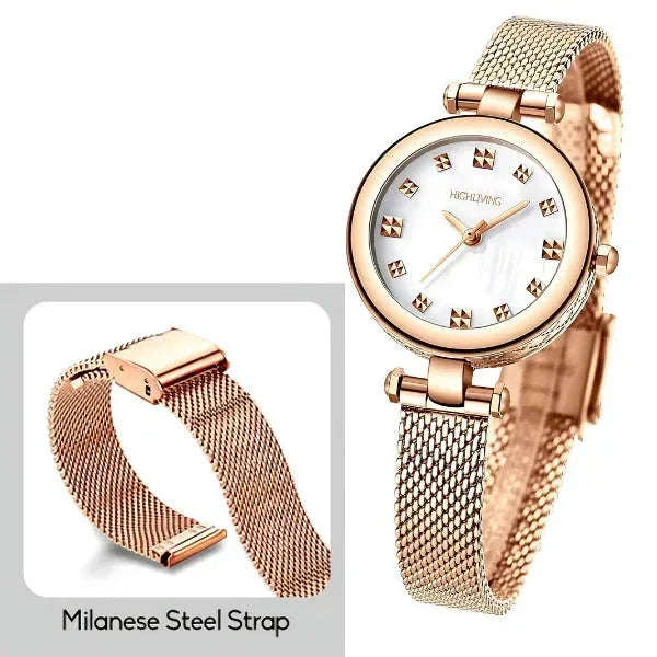 Elegant Ladies Luxury Wrist Watch – Rose Gold Stainless Steel Mesh Strap | Waterproof - 4A's Global