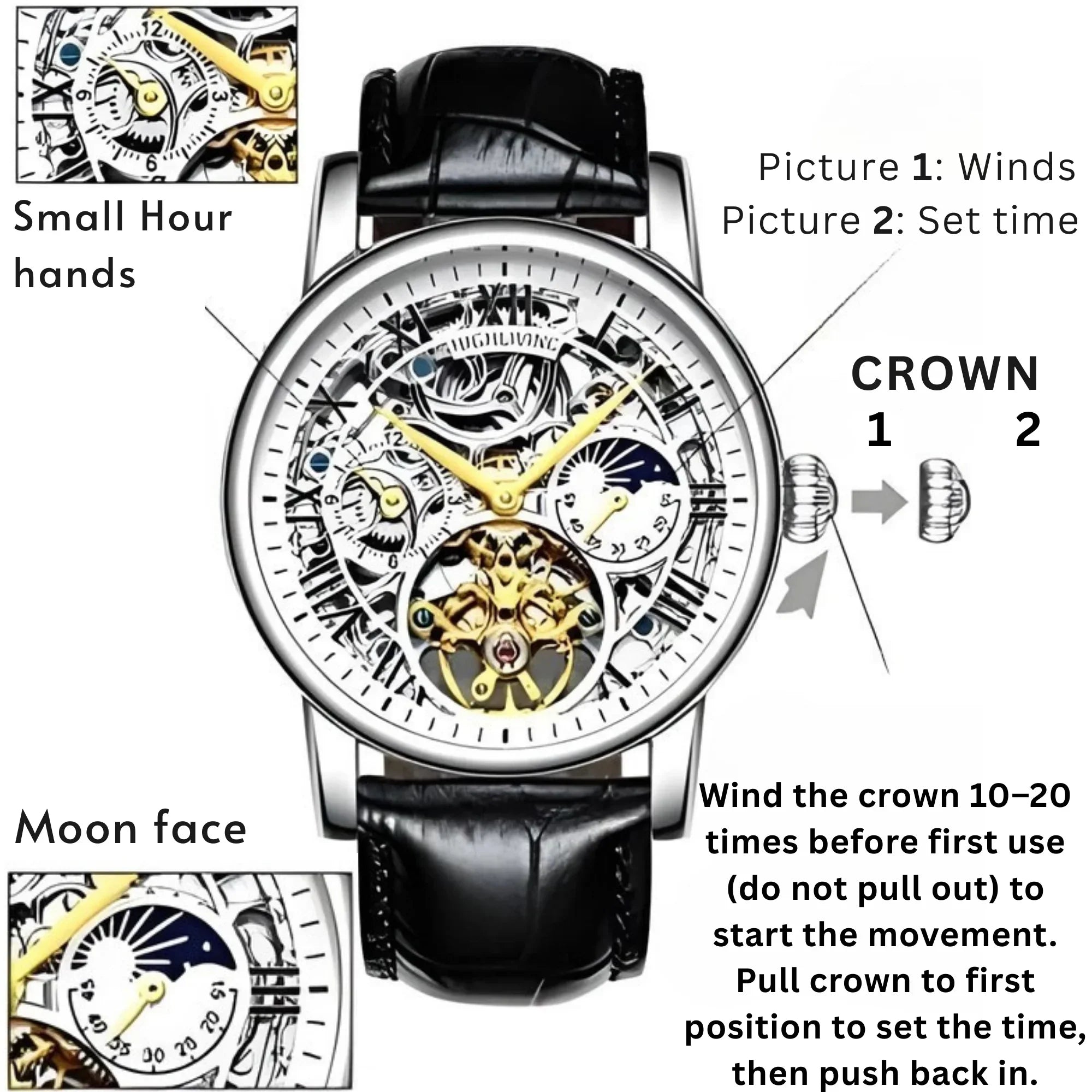 Men’s Automatic Skeleton Executive Watch | Leather Strap Mechanical Timepiece - 4A's Global