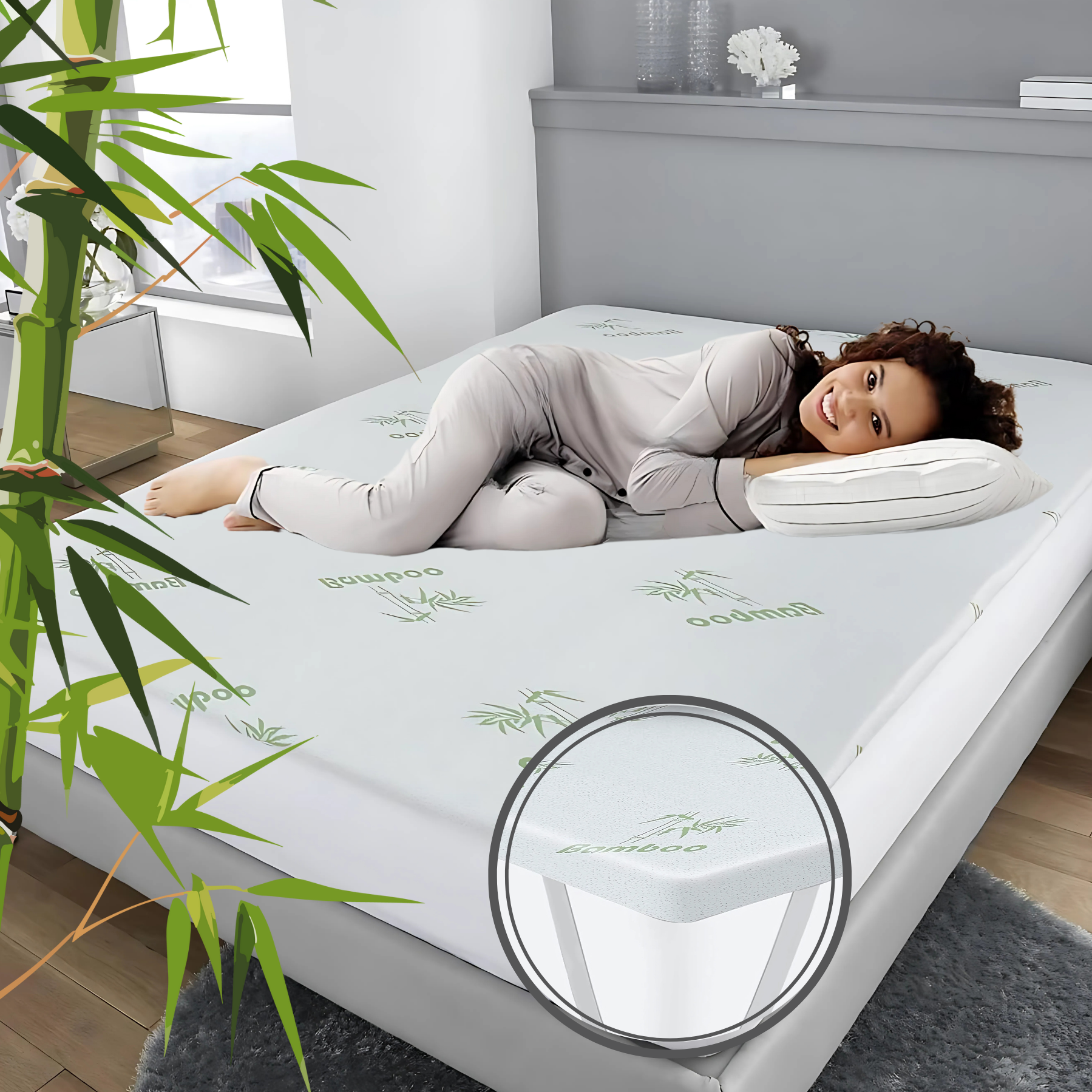 Heaven High 40D Bamboo Mattress Topper Memory Foam 2.5cm – Gel Infused | Cooling | Bamboo Cover | Anti-Slip | Pressure Relief - 4A's Global