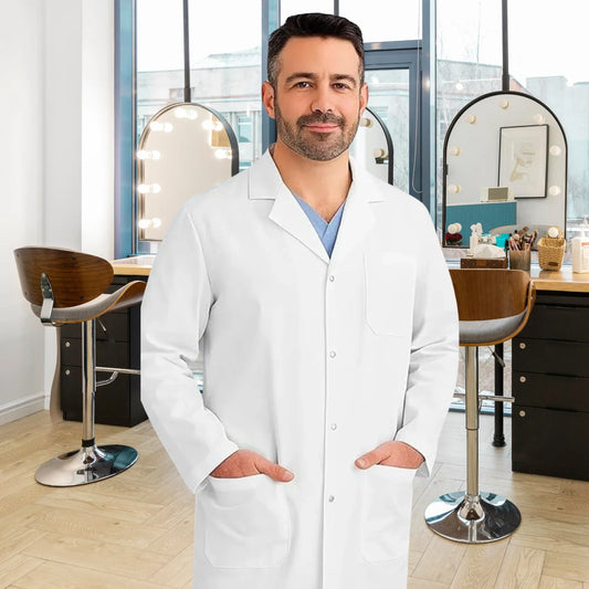 Unisex White Lab Coat | Salon Coat | Stylist Smock | Professional Workwear – Premium Polycotton Long Sleeve - 4A's Global