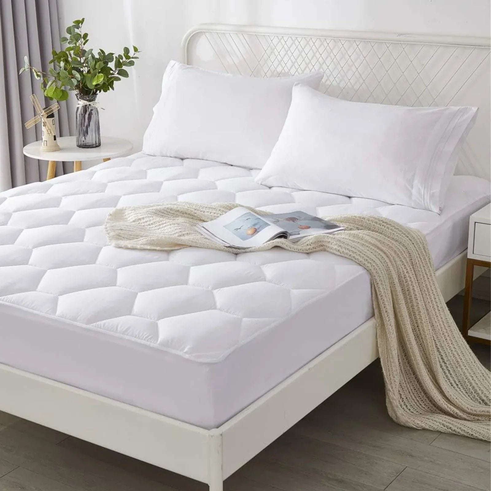 Quilted Mattress Protector Sheet | 40cm Deep Fit Skirt | 200 GSM Triple Fill | Lightweight, Breathable & Noiseless - 4A's Global